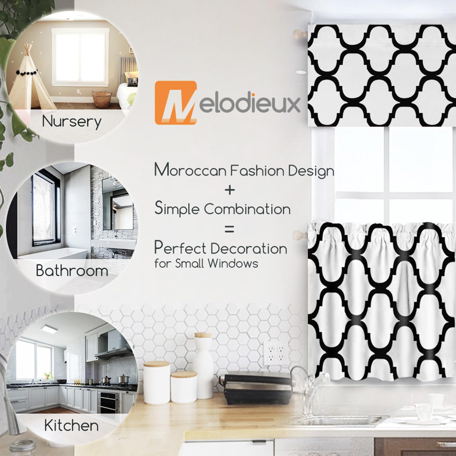 Foto 4 pulgar | Cortinas Tier Melodieux Moroccan Fashion, 29 X 36 Cm, Color Blanquecino Y Negro - Venta Internacional.