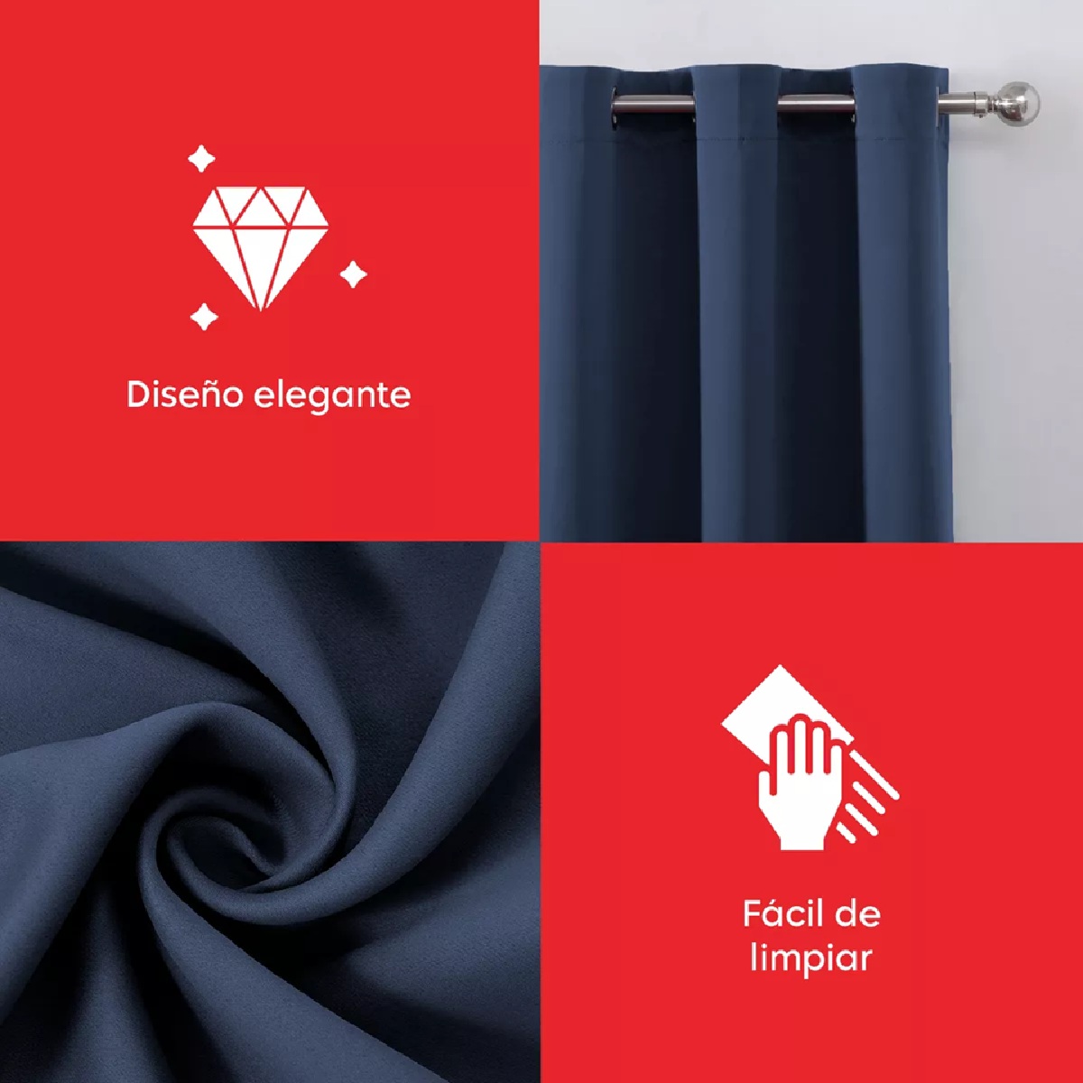 Foto 6 pulgar | Cortina Blackout 2 Paneles Aislada Premium 132 x 213 Azul Marino