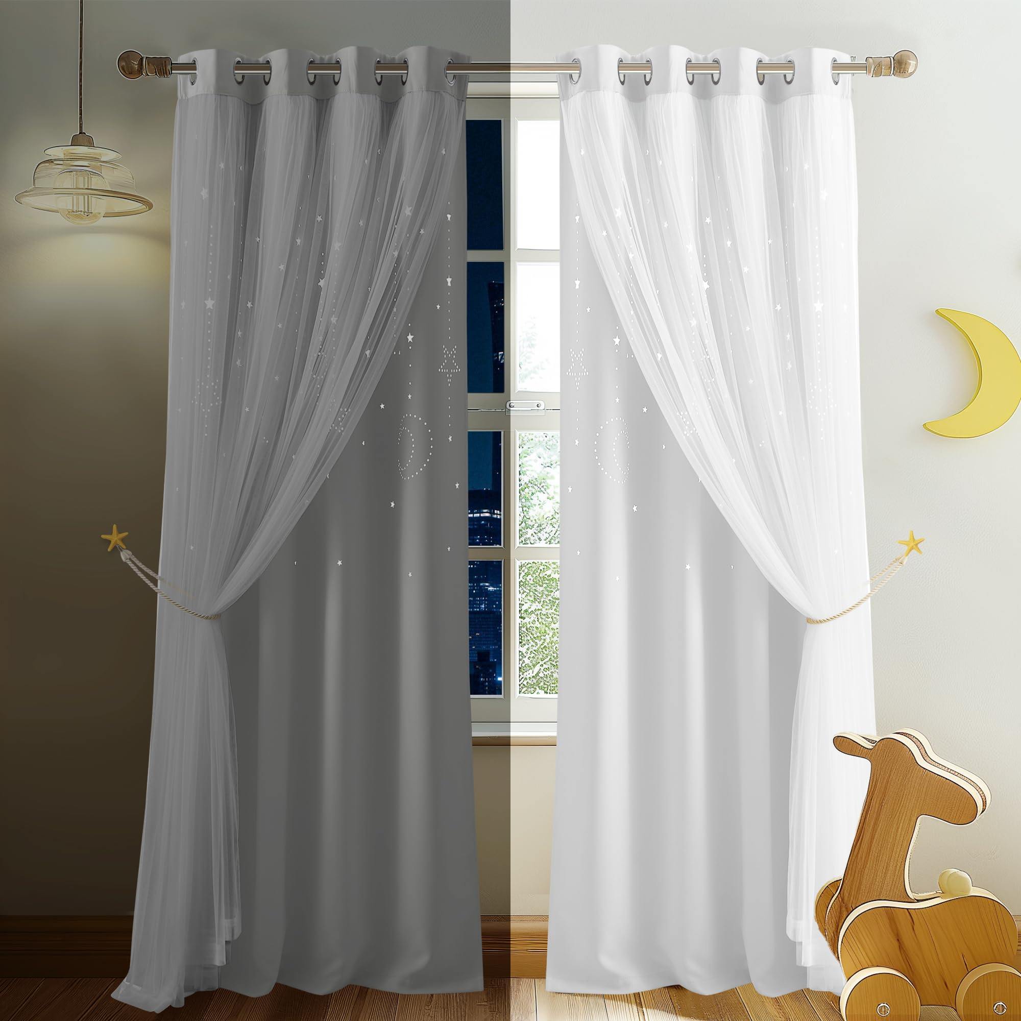 Foto 2 pulgar | Cortinas De Ventana Nicetown Star And Moon, 213 X 132 Cm, Color Blanco - Venta Internacional.