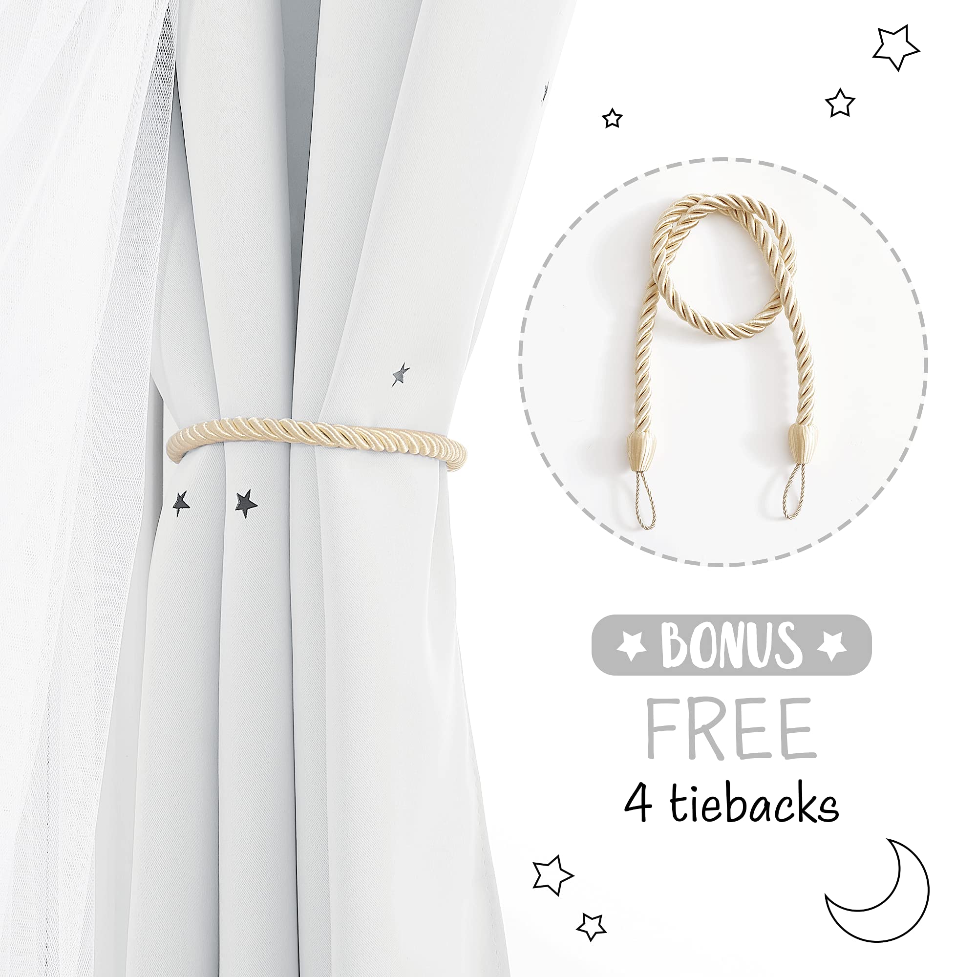 Foto 6 pulgar | Cortinas De Ventana Nicetown Star And Moon, 213 X 132 Cm, Color Blanco - Venta Internacional.