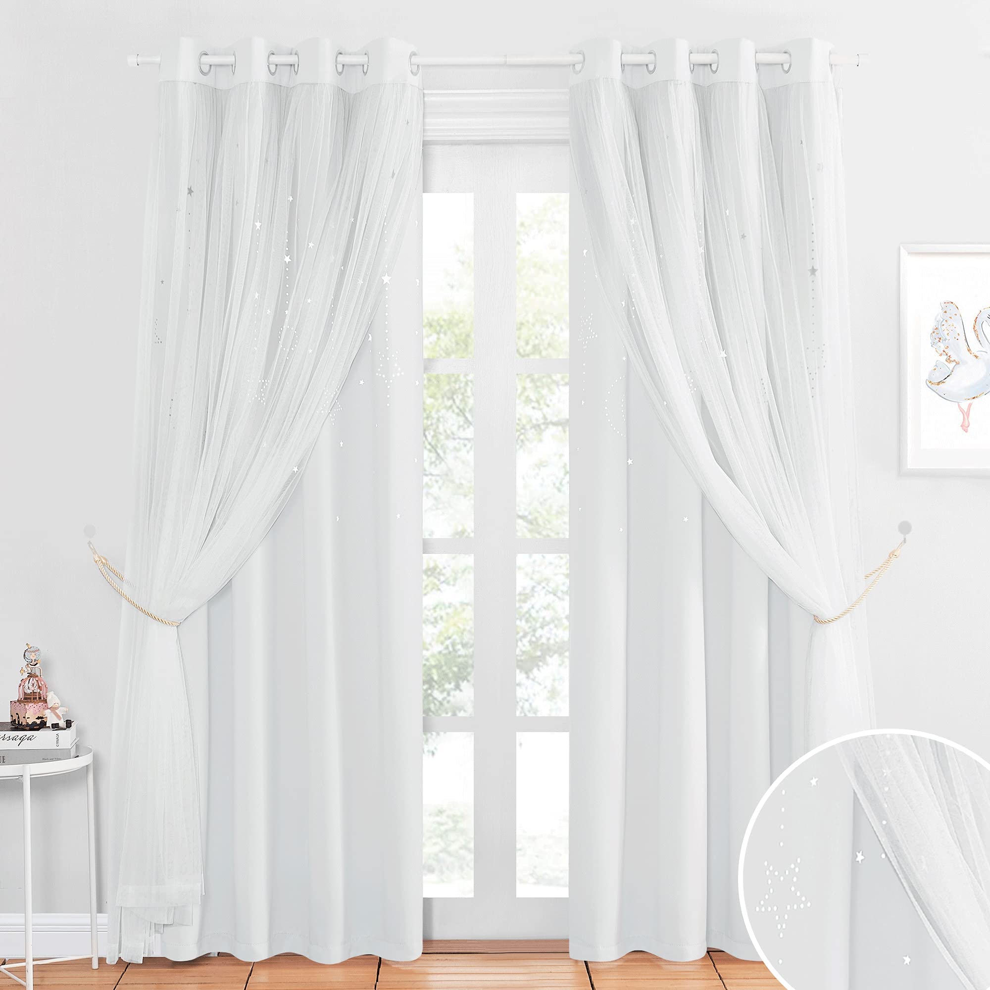 Foto 8 pulgar | Cortinas De Ventana Nicetown Star And Moon, 213 X 132 Cm, Color Blanco - Venta Internacional.