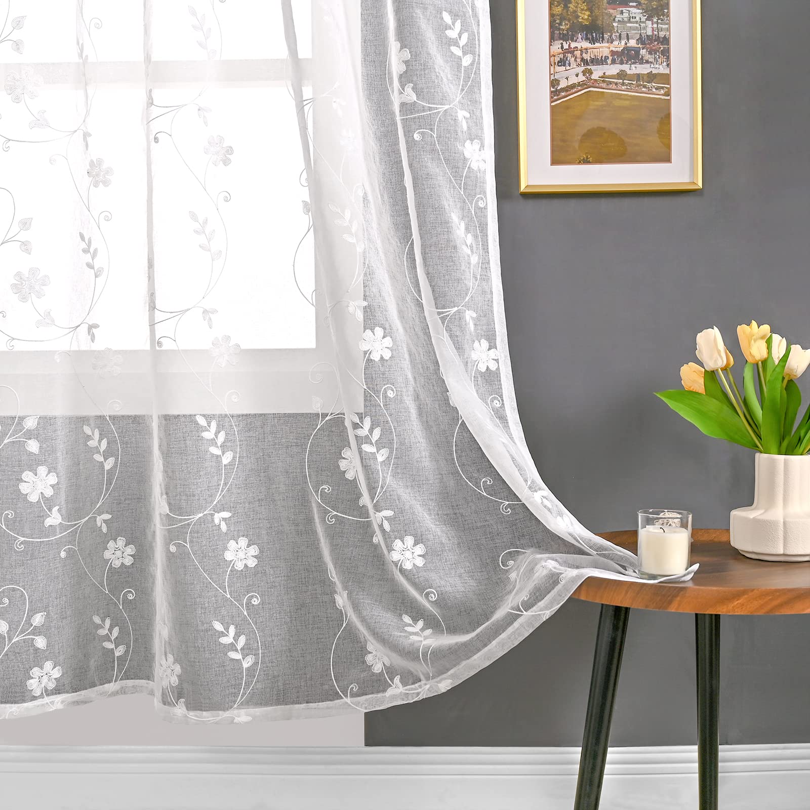 Foto 4 pulgar | Cortinas Transparentes Youngstex De Lino De 160 Cm De Longitud Para Sala De Estar - Venta Internacional.
