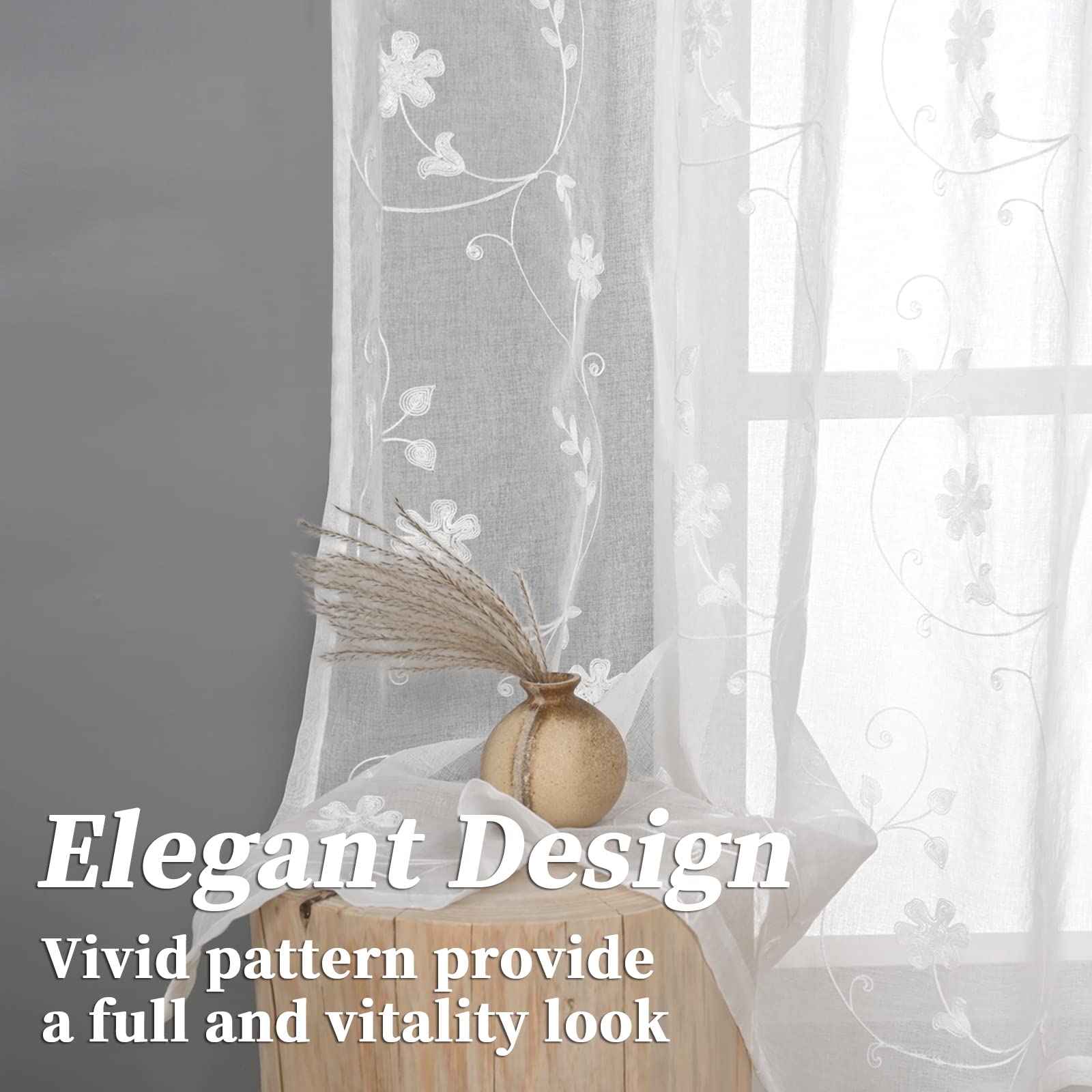 Foto 5 | Cortinas Transparentes Youngstex De Lino De 160 Cm De Longitud Para Sala De Estar - Venta Internacional.