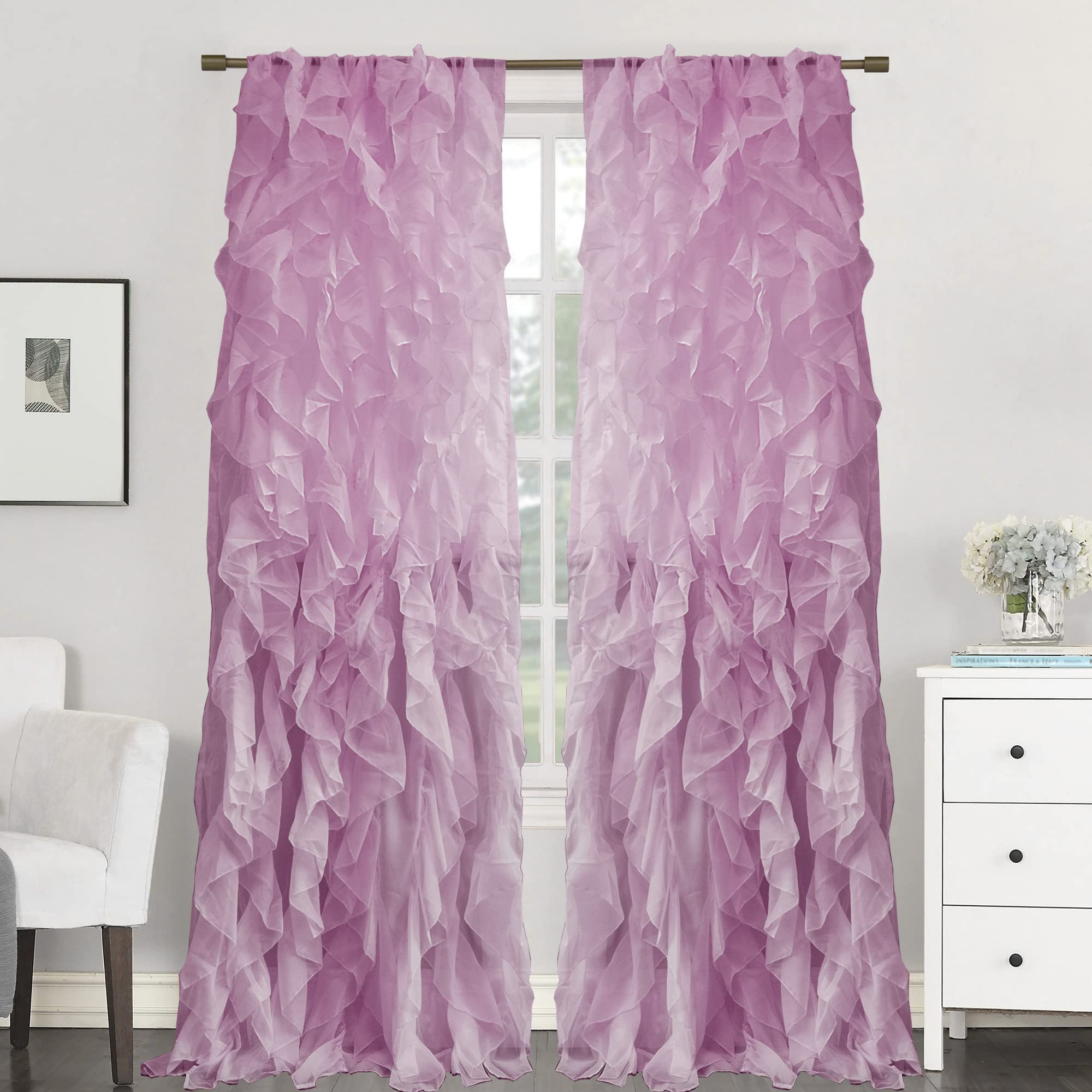 Foto 2 pulgar | Cortinas De Gasa Transparente Con Volantes De La Colección Sweet Home, Color Lavanda - Venta Internacional.