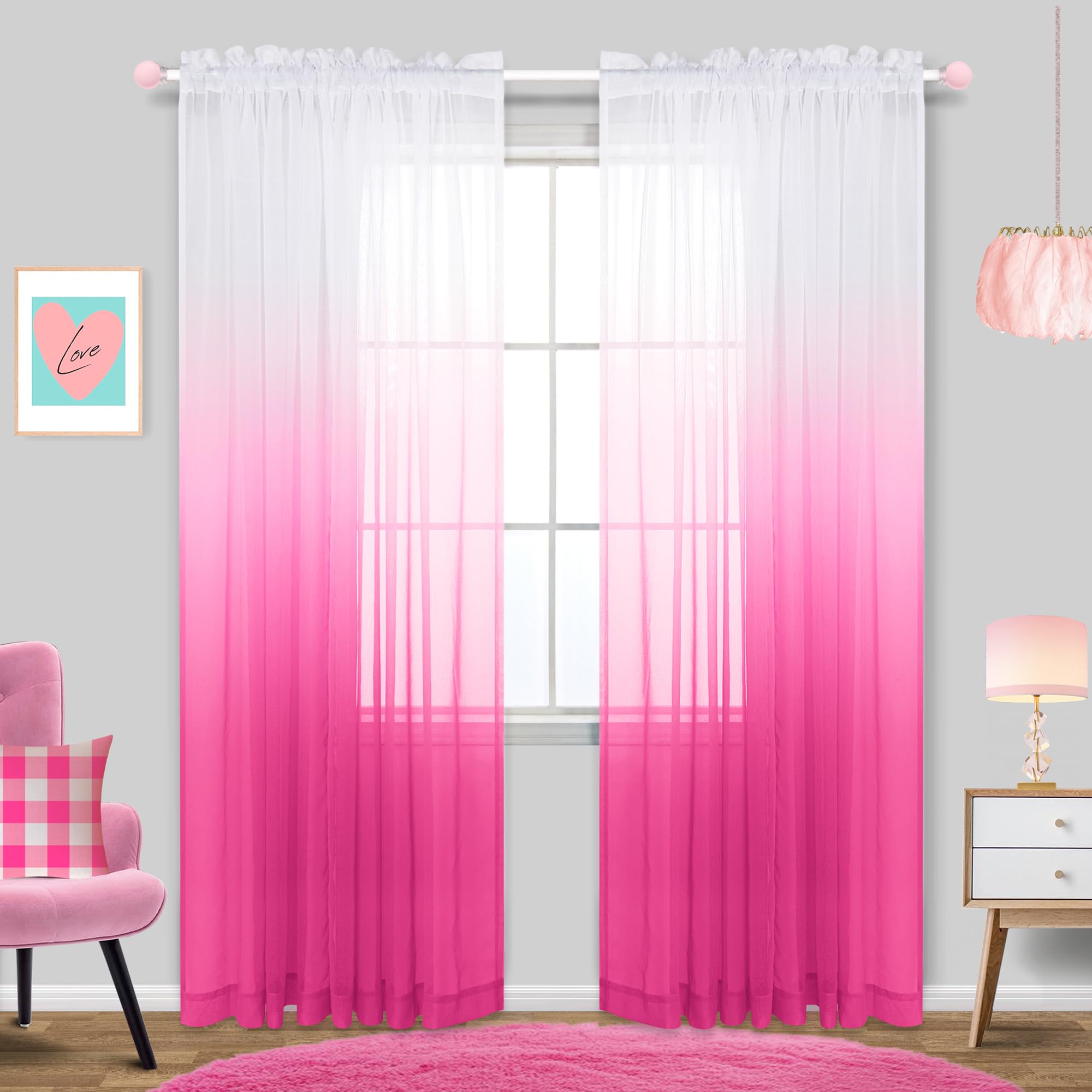 Foto 2 pulgar | Juego De Cortinas Koufall  Color Rosa Transparente  213 Cm De Largo  Para Dormitorio  2 Paneles - Venta Internacional.