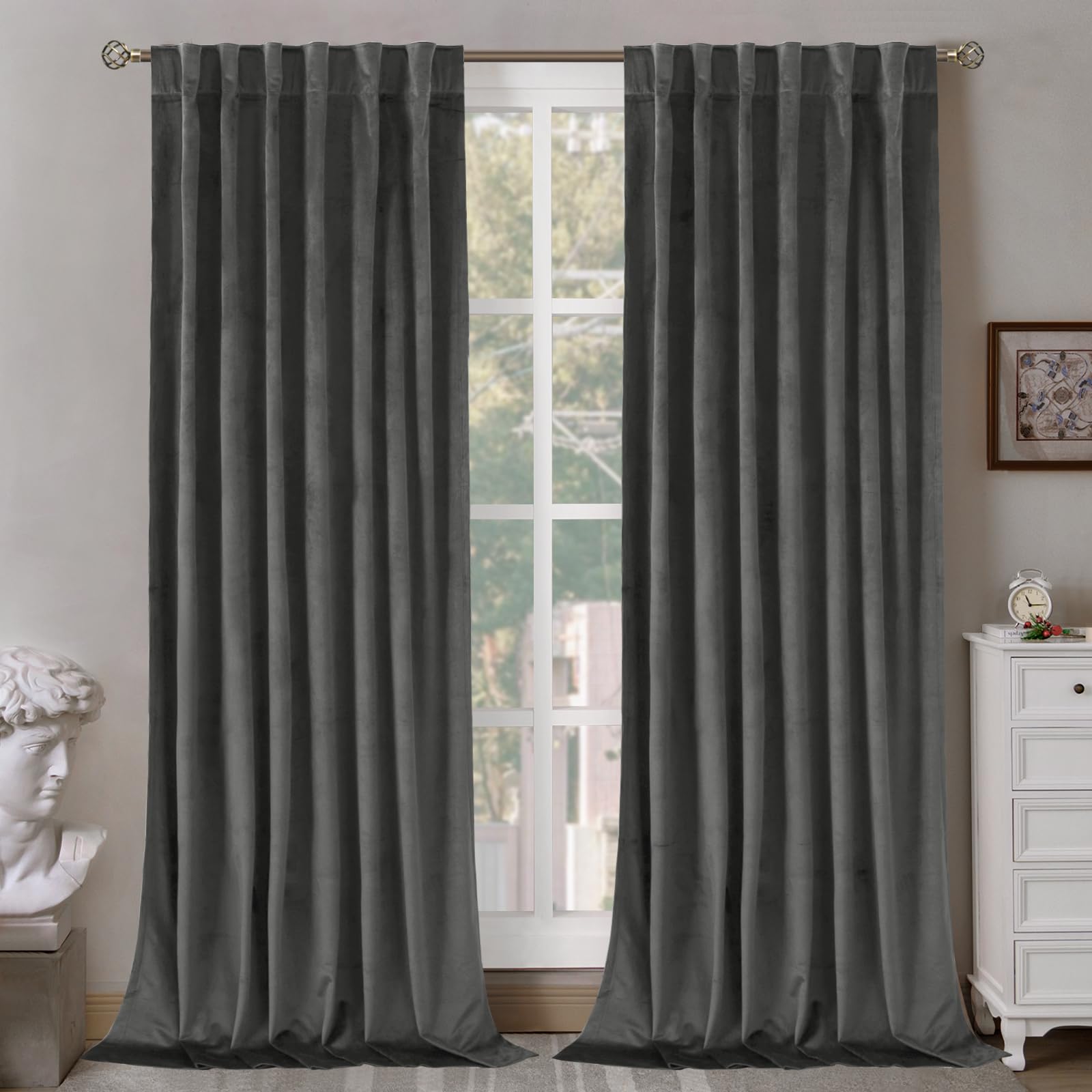 Foto 2 pulgar | Cortinas Bgment De Terciopelo Gris  213 Cm De Largo  Con Aislamiento Térmico - Venta Internacional.