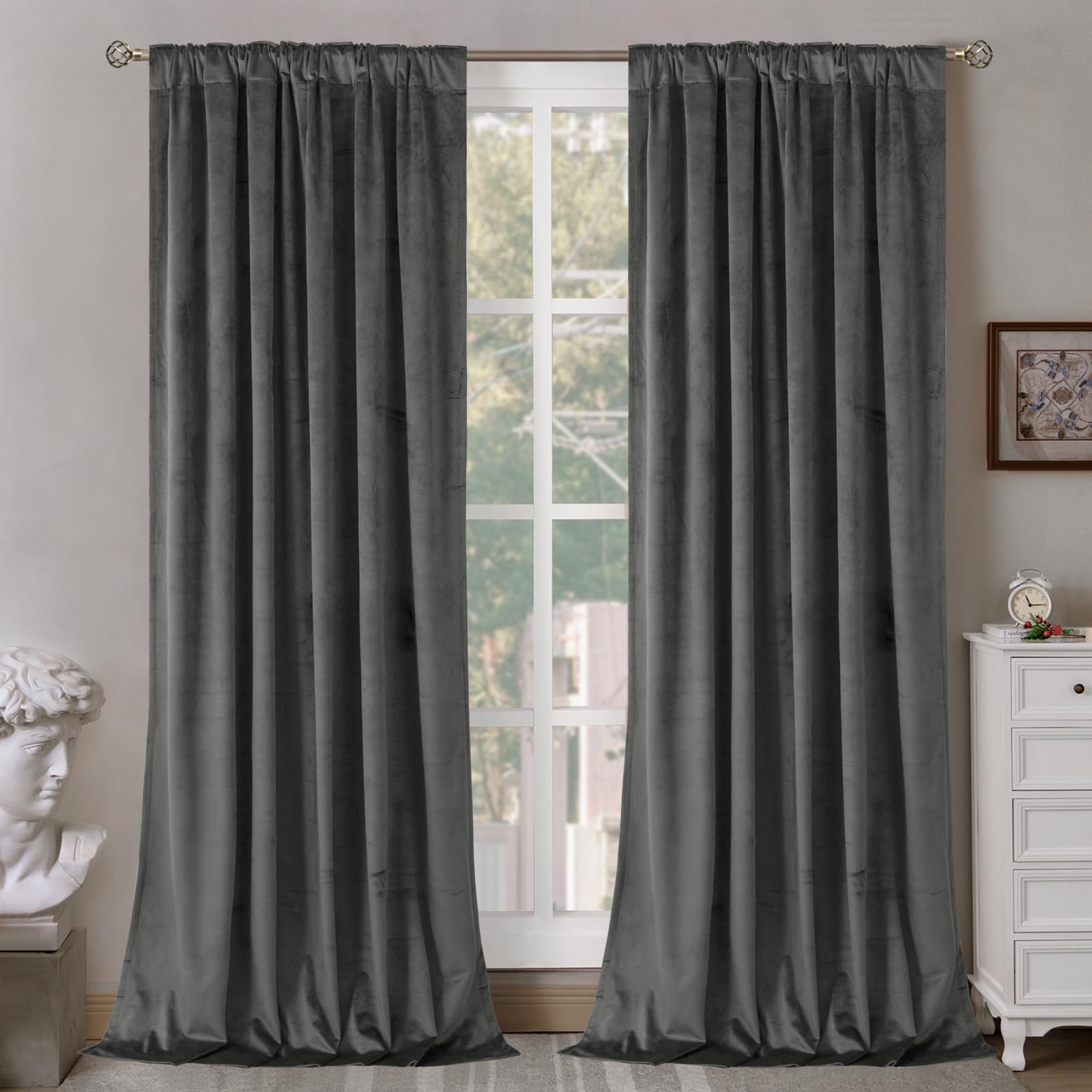 Foto 3 pulgar | Cortinas Bgment De Terciopelo Gris  213 Cm De Largo  Con Aislamiento Térmico - Venta Internacional.