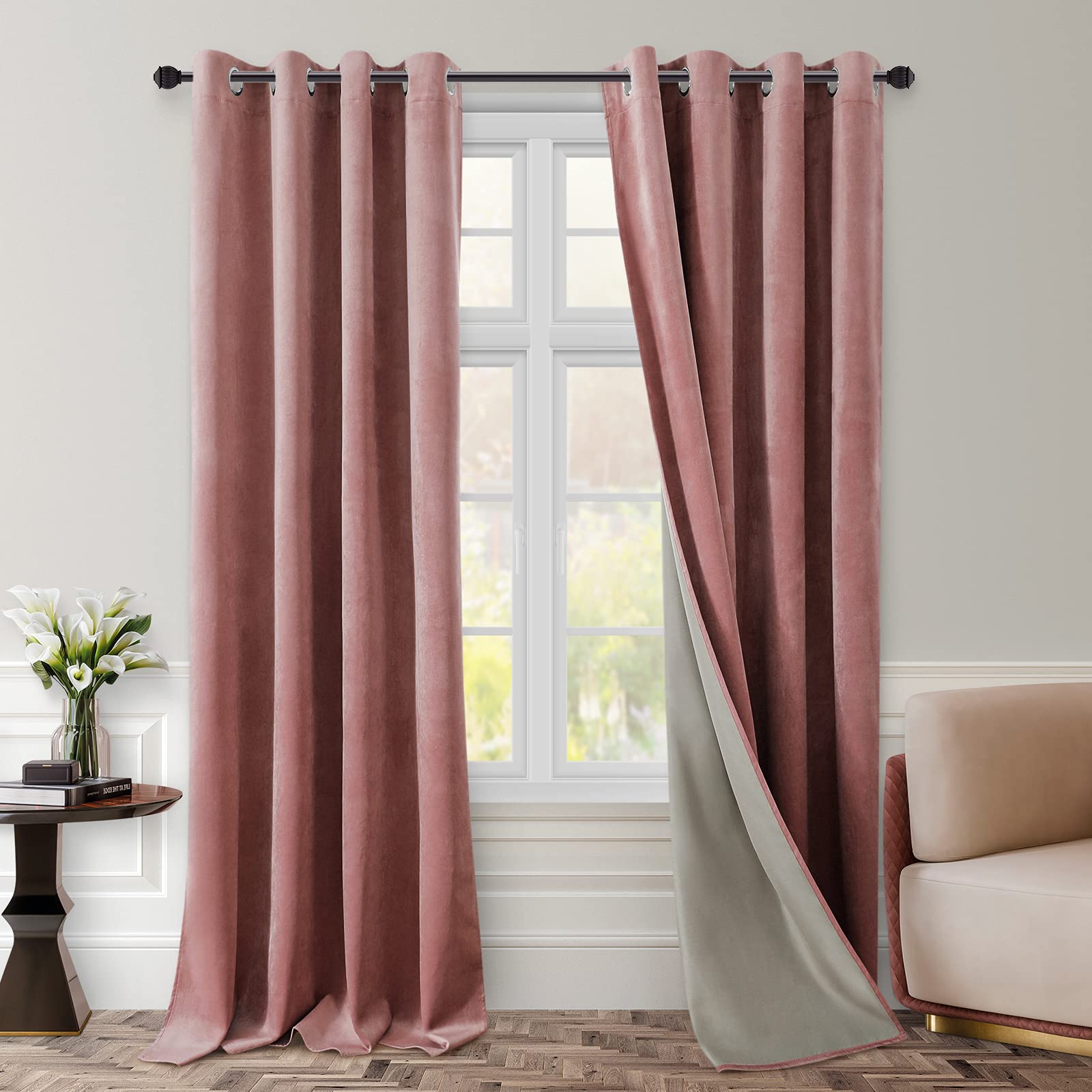 Foto 2 pulgar | Cortinas Homeideas De Terciopelo Totalmente Opaco  Color Rosa Rubor  132 X 244 Cm - Venta Internacional.