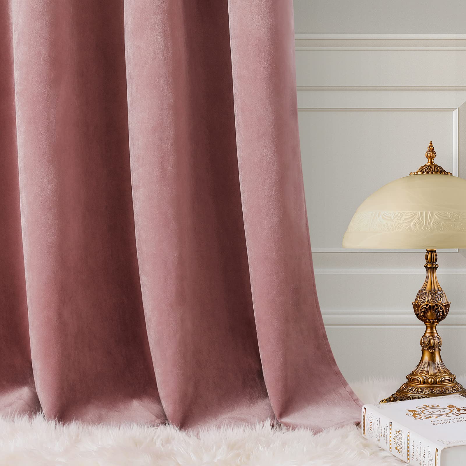Foto 4 | Cortinas Homeideas De Terciopelo Totalmente Opaco  Color Rosa Rubor  132 X 244 Cm - Venta Internacional.