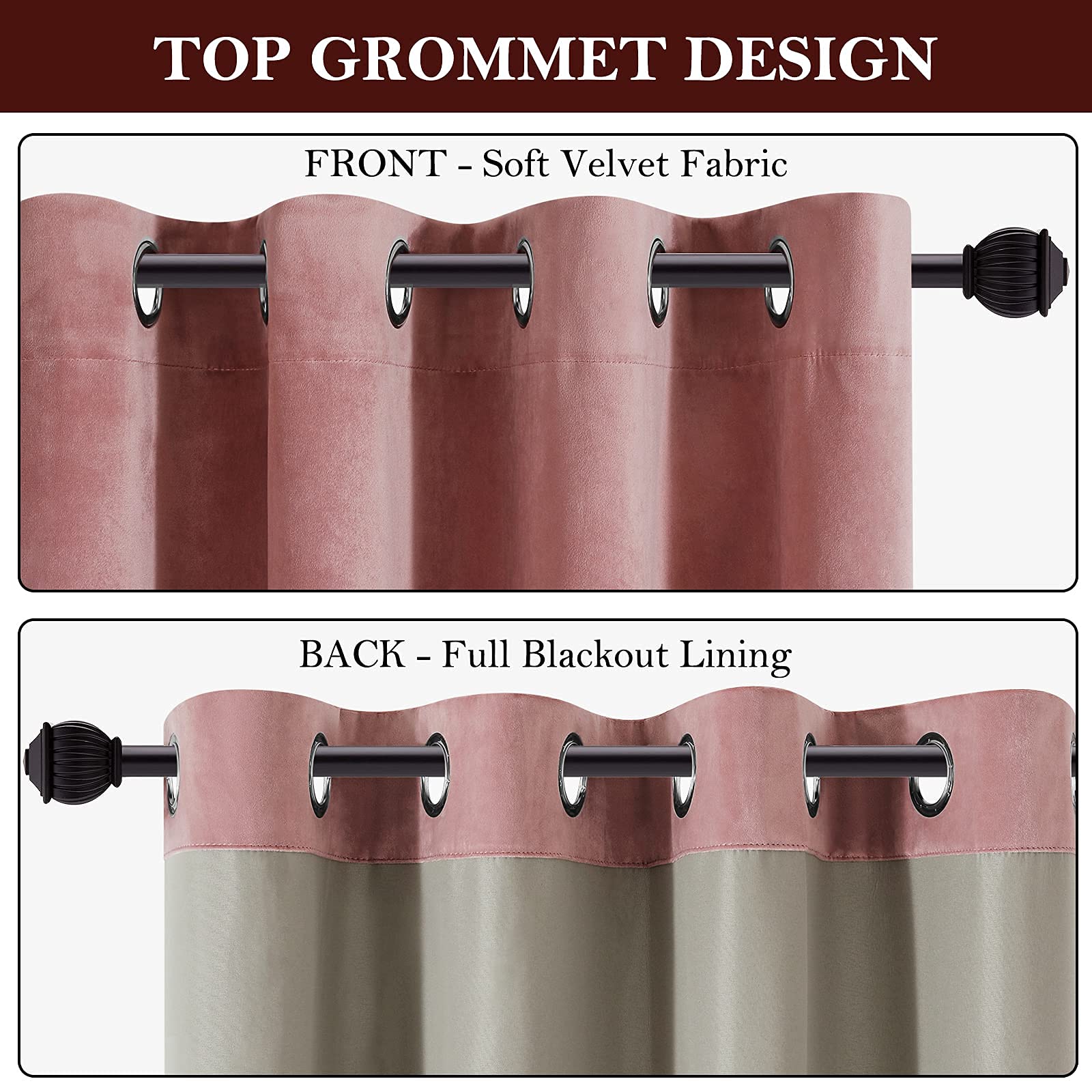 Foto 5 | Cortinas Homeideas De Terciopelo Totalmente Opaco  Color Rosa Rubor  132 X 244 Cm - Venta Internacional.