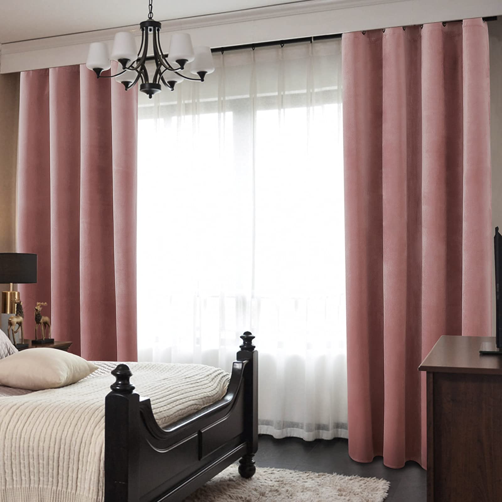 Foto 7 pulgar | Cortinas Homeideas De Terciopelo Totalmente Opaco  Color Rosa Rubor  132 X 244 Cm - Venta Internacional.