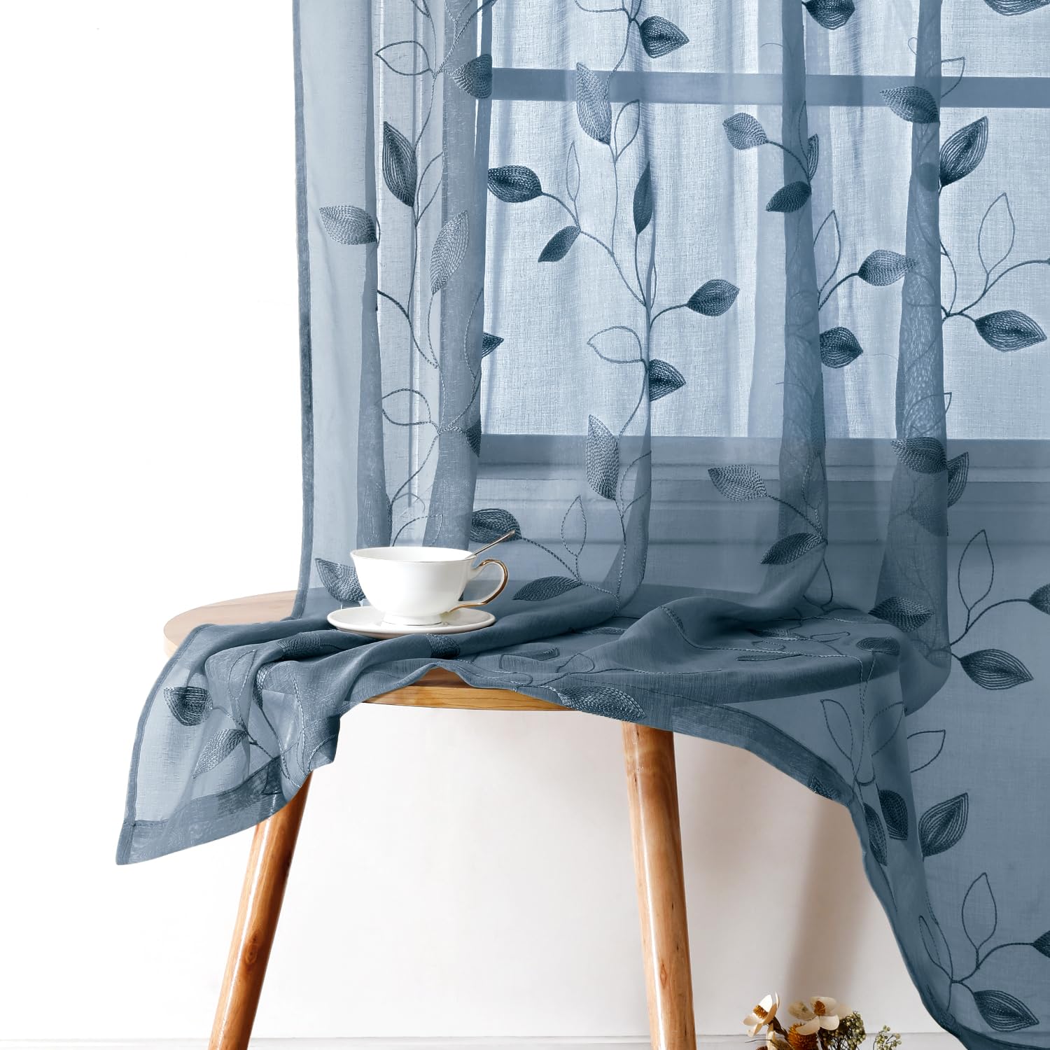 Foto 2 pulgar | Cortinas Transparentes Homeideas Con Estampado Floral Azul Piedra  160 Cm  2 Paneles - Venta Internacional.