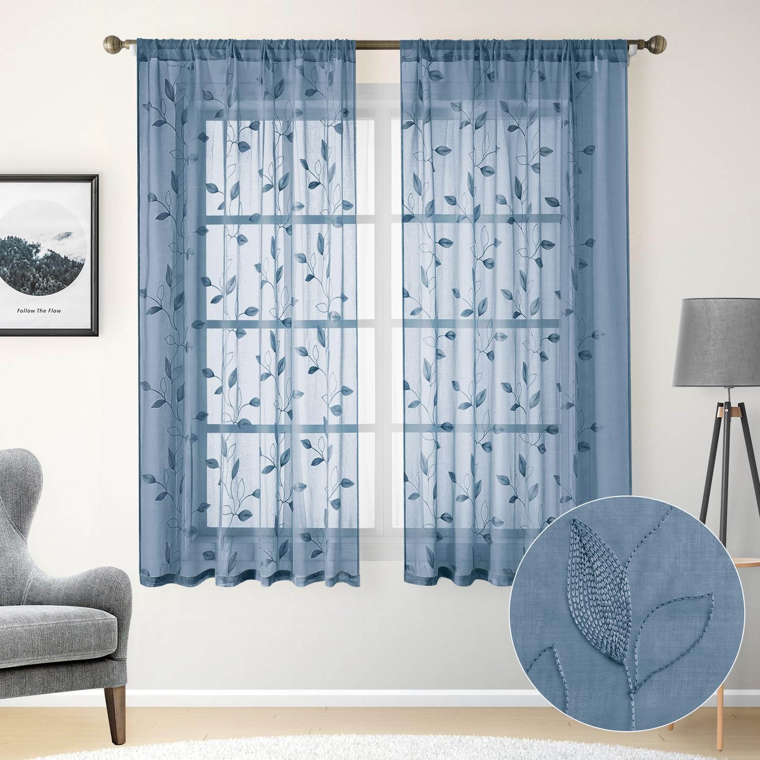 Foto 3 pulgar | Cortinas Transparentes Homeideas Con Estampado Floral Azul Piedra  160 Cm  2 Paneles - Venta Internacional.