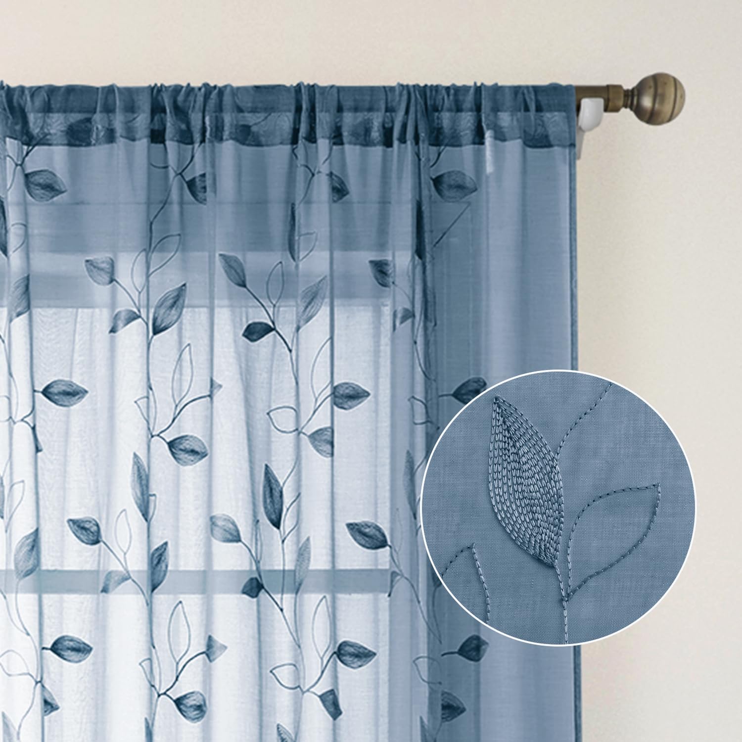 Foto 5 pulgar | Cortinas Transparentes Homeideas Con Estampado Floral Azul Piedra  160 Cm  2 Paneles - Venta Internacional.