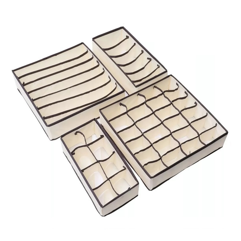 4 Organizadores Malubero color Beige Plegable para Ropa Interior
