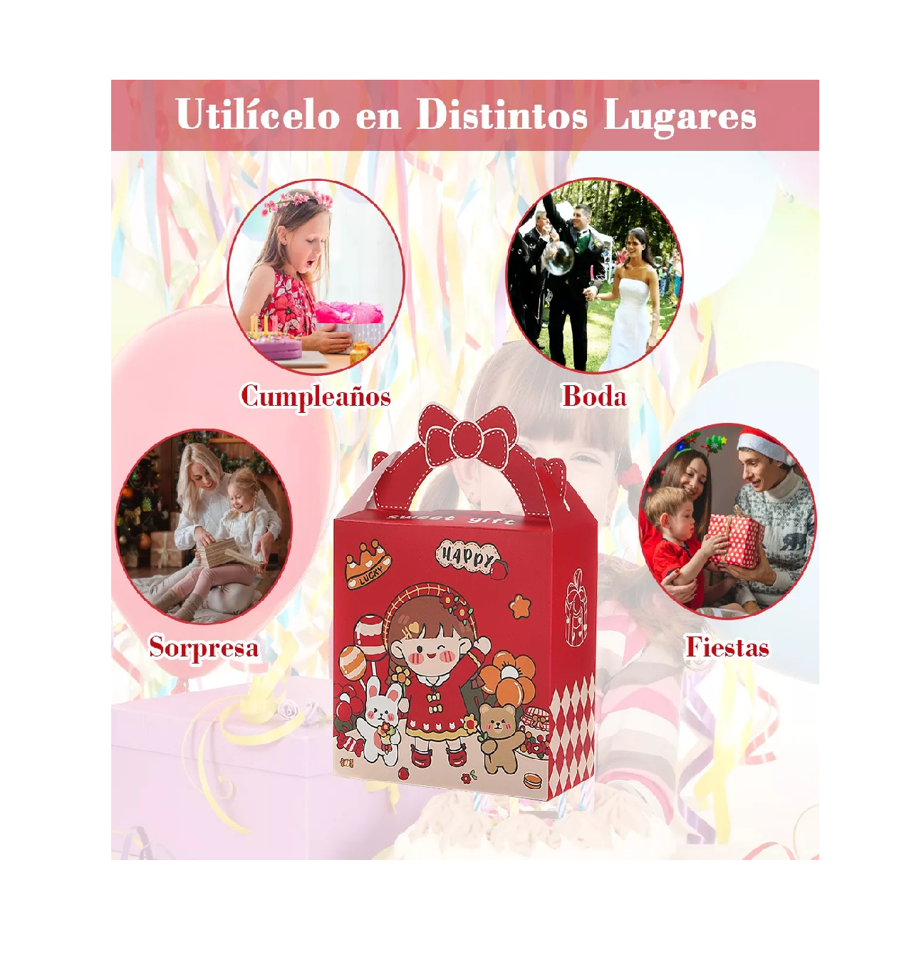 Foto 4 pulgar | Cajita para Dulcero de Recuerdo de Fiesta 50 PZAS Rojo