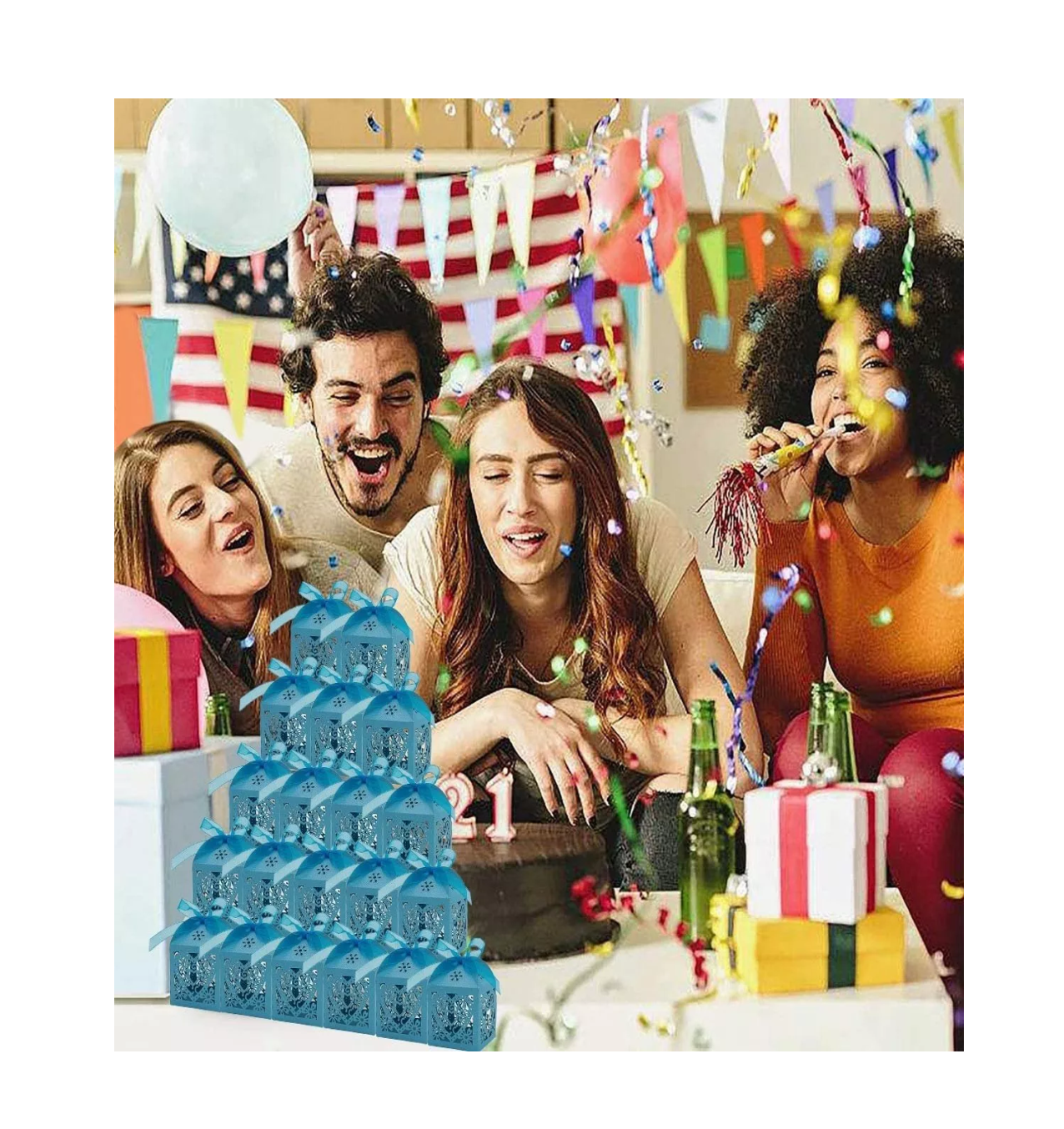 Foto 4 pulgar | Cajitas de Cartón para Bodas Dulceros en Forma de Corazón Azules 50 pzas