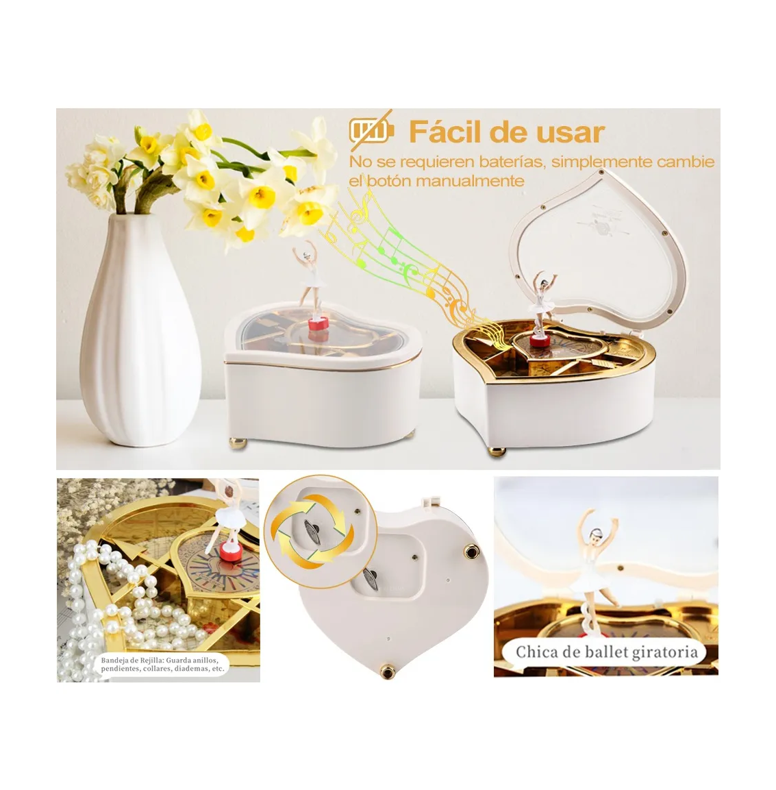Foto 5 pulgar | Cajas Musical Forma De Corazon Bailarina Eo Safe Imports Esi-20511 Blanco