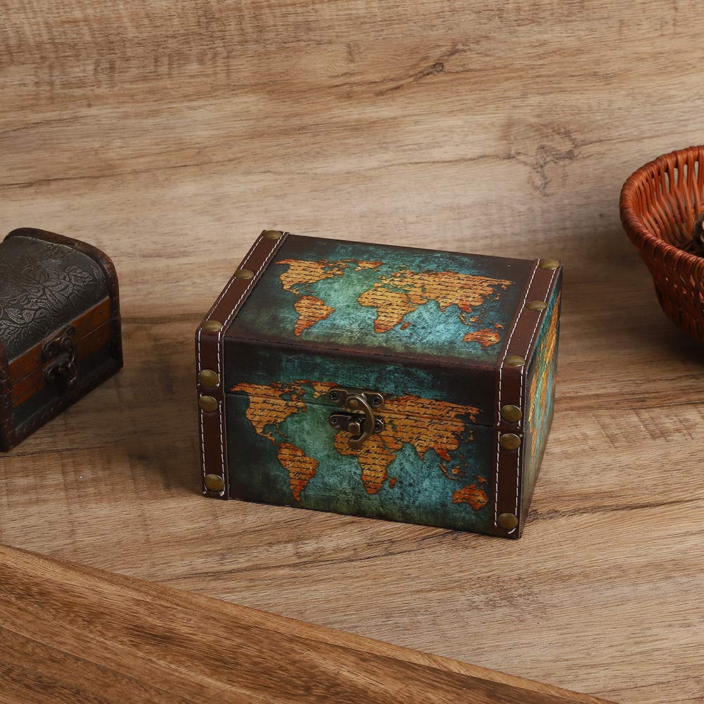 Foto 3 | Caja De Almacenamiento De Madera Estink European Vintage Green Map - Venta Internacional.