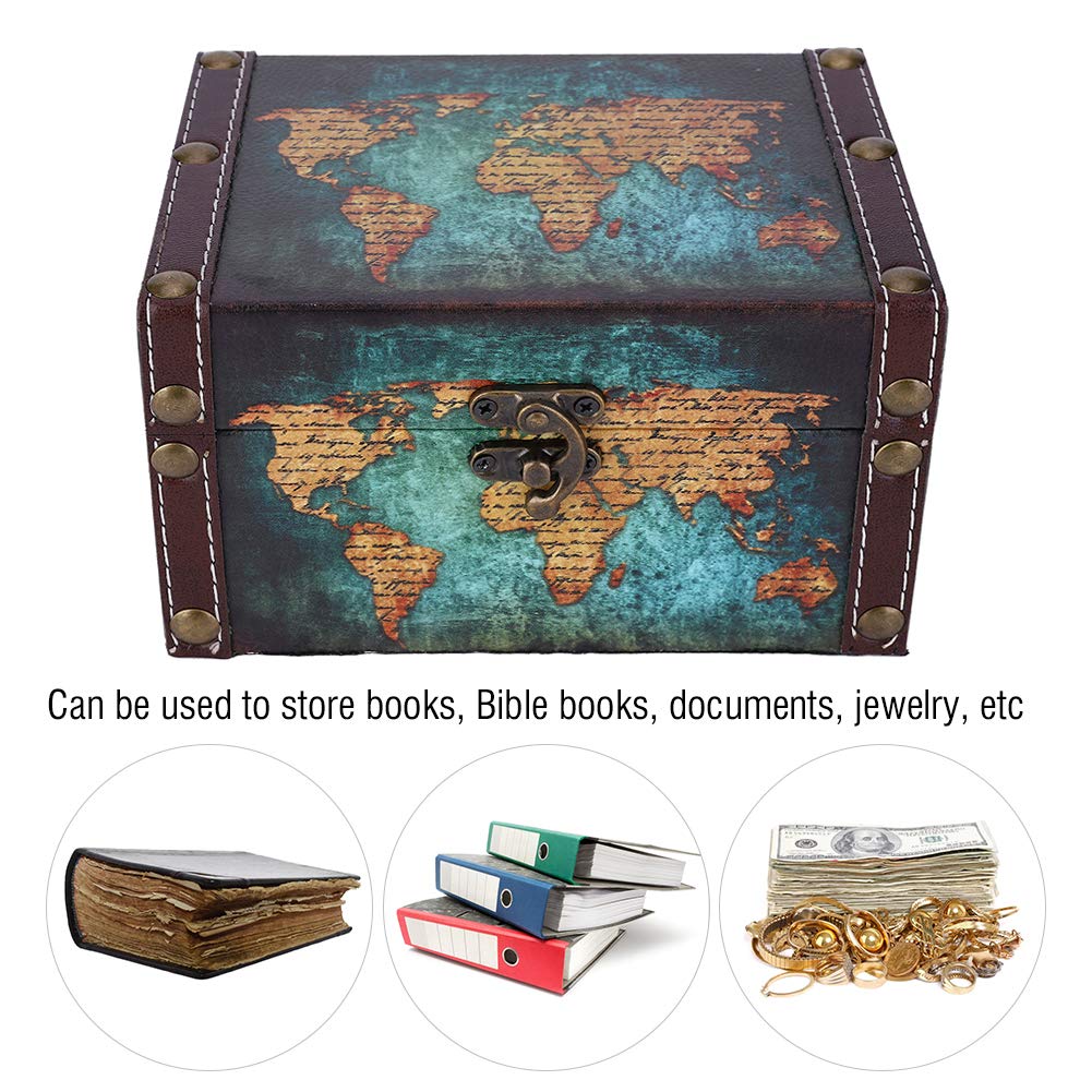 Foto 5 | Caja De Almacenamiento De Madera Estink European Vintage Green Map - Venta Internacional.