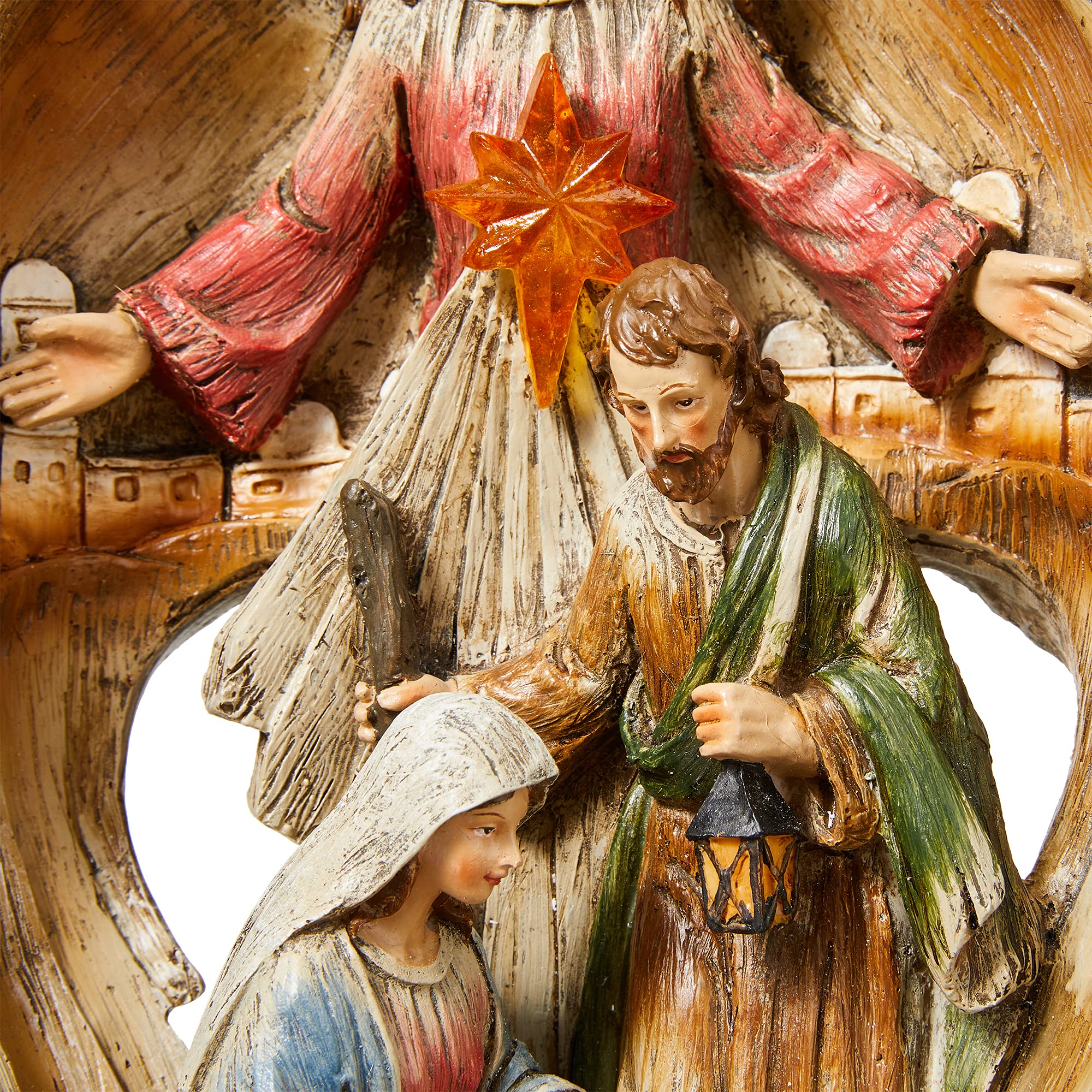 Foto 6 pulgar | Figura De Belén De La Sagrada Familia De Glitzhome Con Ángel Guardián - Venta Internacional.