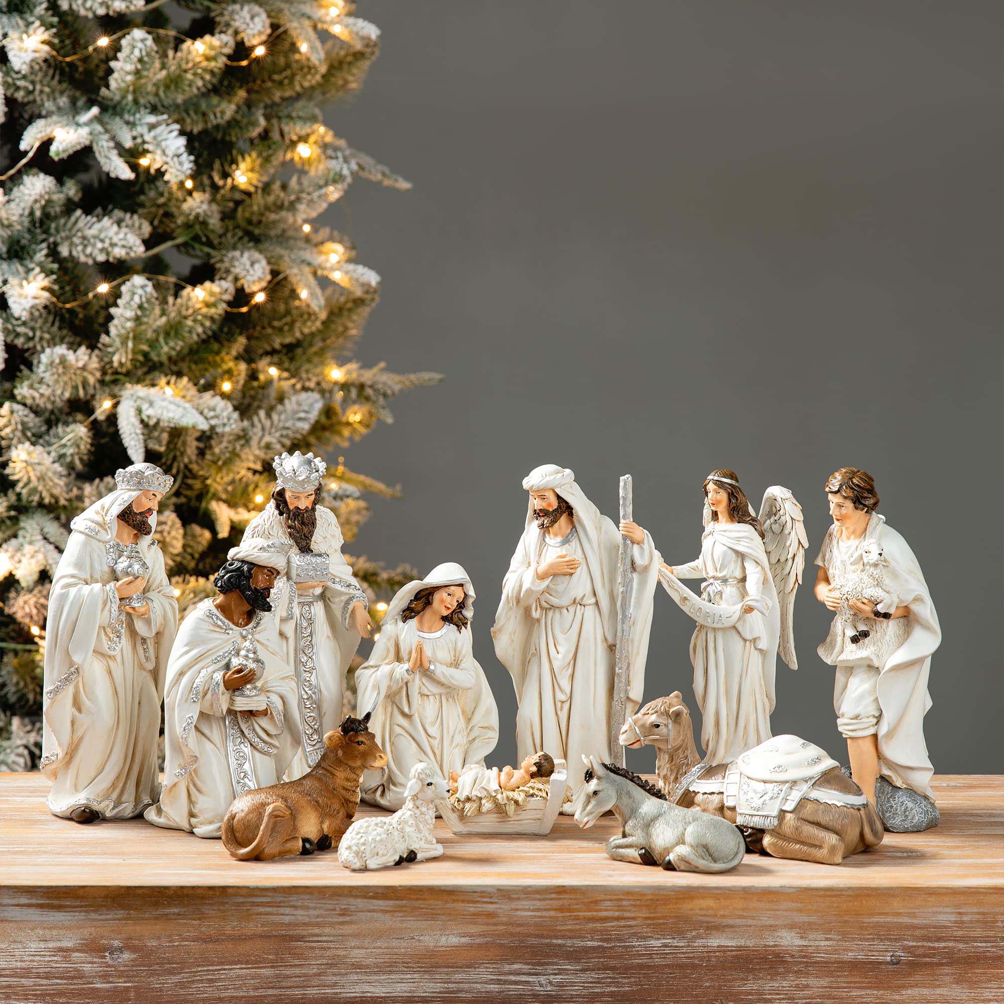 Foto 2 pulgar | Set De Figuras Navideñas Glitzhome De Resina Marfil, 12 Unidades - Venta Internacional.