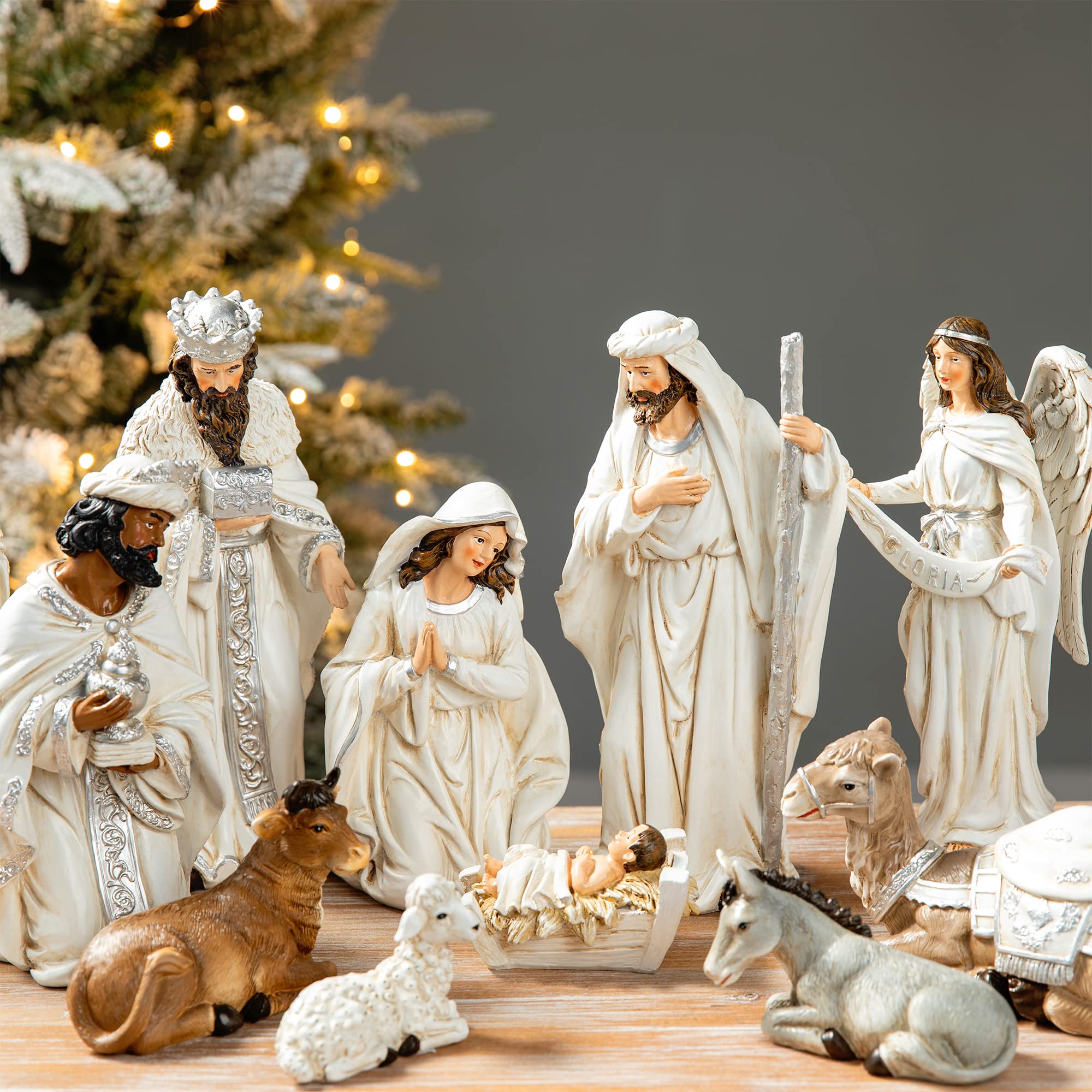 Foto 6 | Set De Figuras Navideñas Glitzhome De Resina Marfil, 12 Unidades - Venta Internacional.