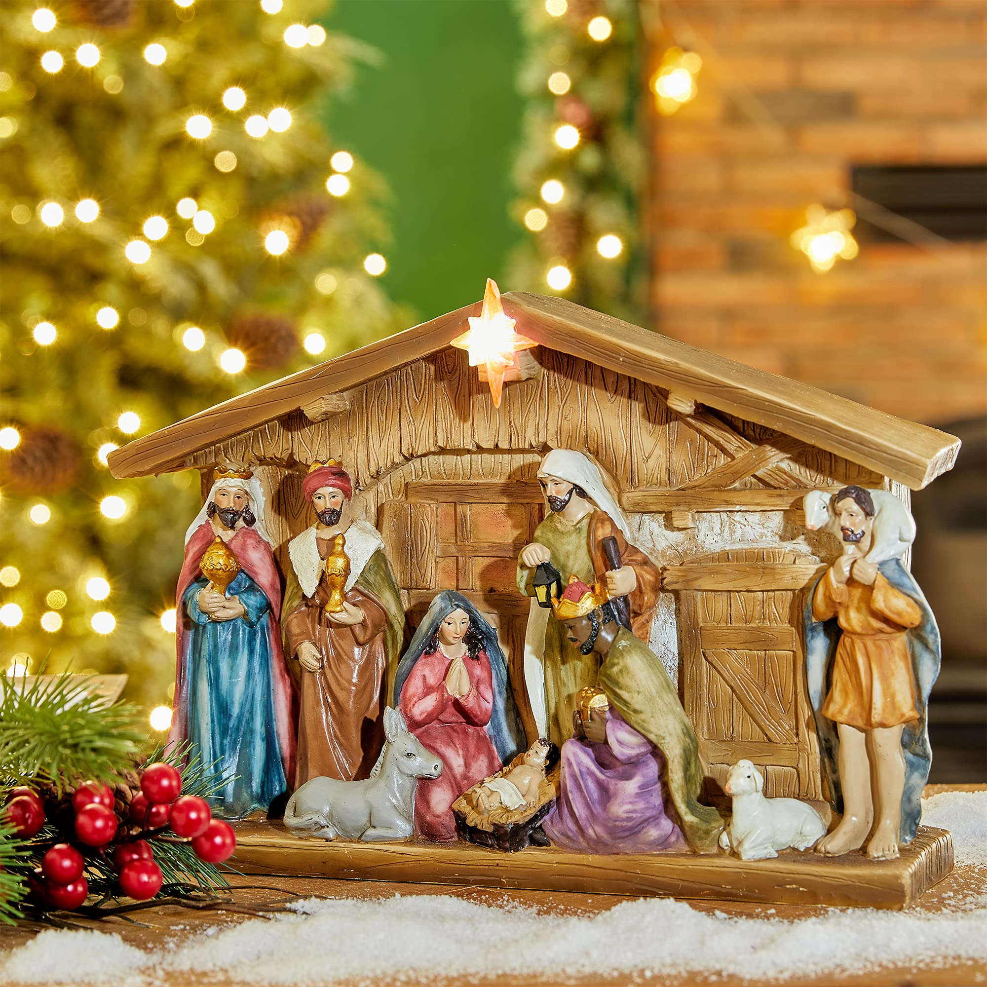 Figuras Navideñas De Resina Iluminadas Glitzhome, 32 Cm - Venta Internacional.