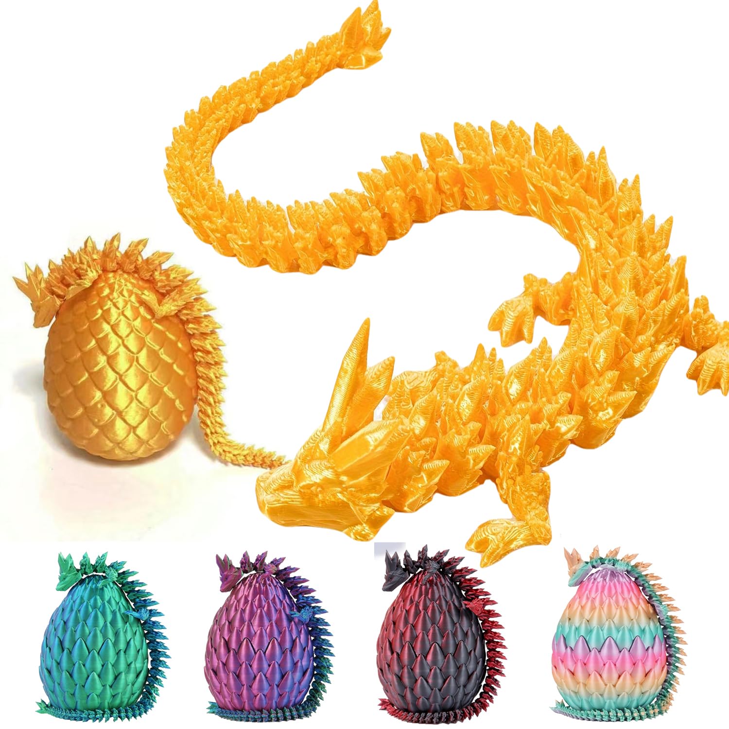 Cristal De Dragón Impreso En 3d Articulado Con Huevo De Dragón Dorado - Venta Internacional.
