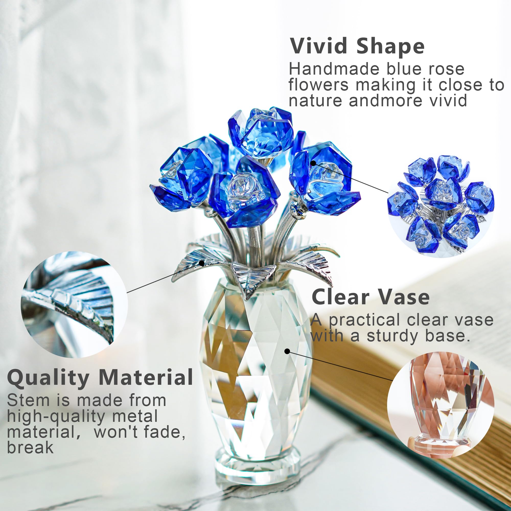 Foto 6 pulgar | Pisapapeles Crystal Flower H&d Hyaline & Dora Blue Rose - Venta Internacional.