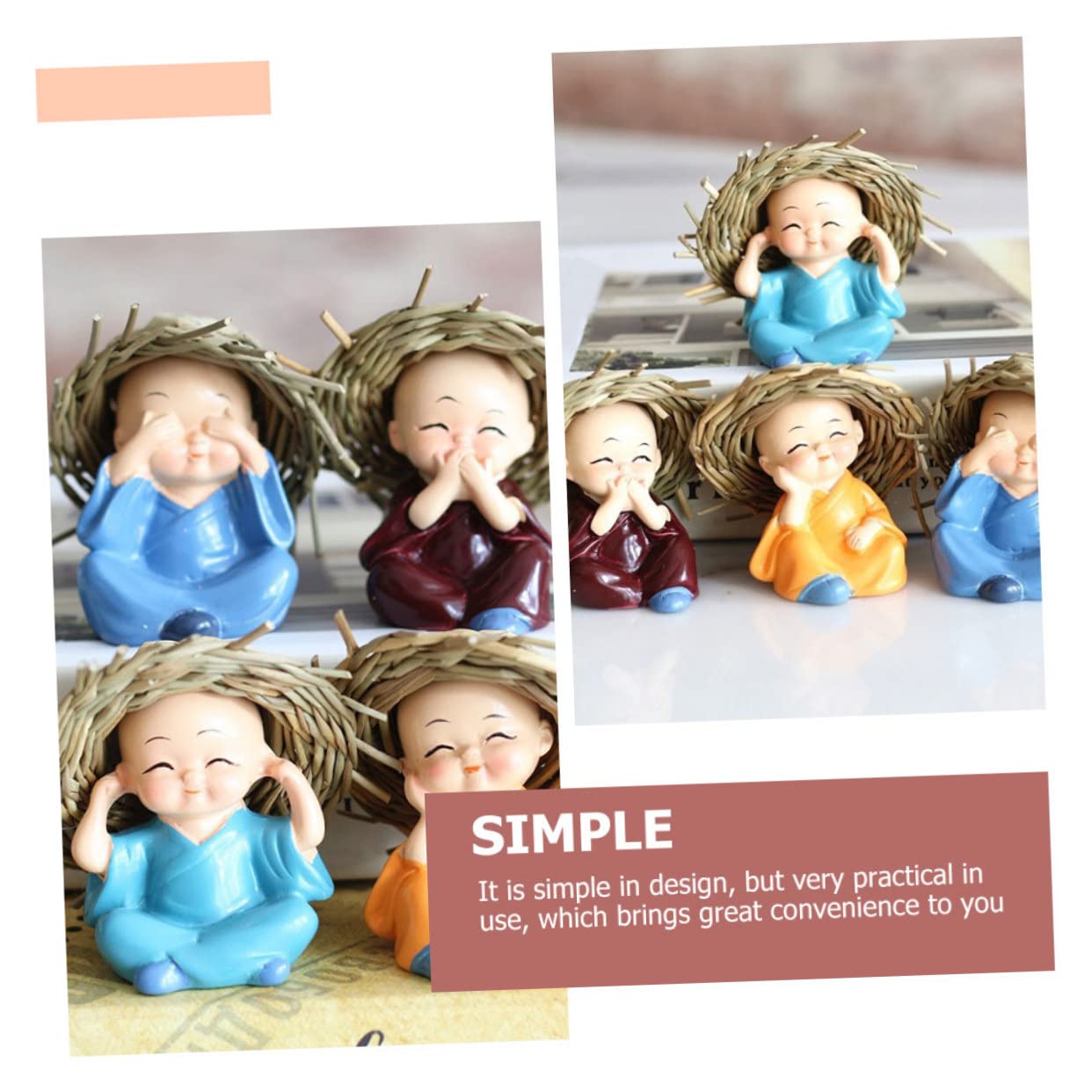 Foto 5 | Figuras Feltechelectr Little Monk De Resina Para Decoración De Coches, 4 Unidades - Venta Internacional.
