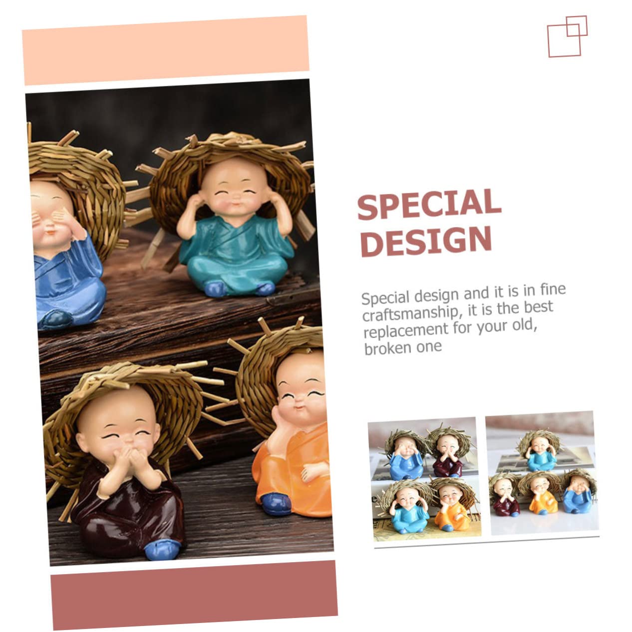 Foto 7 | Figuras Feltechelectr Little Monk De Resina Para Decoración De Coches, 4 Unidades - Venta Internacional.