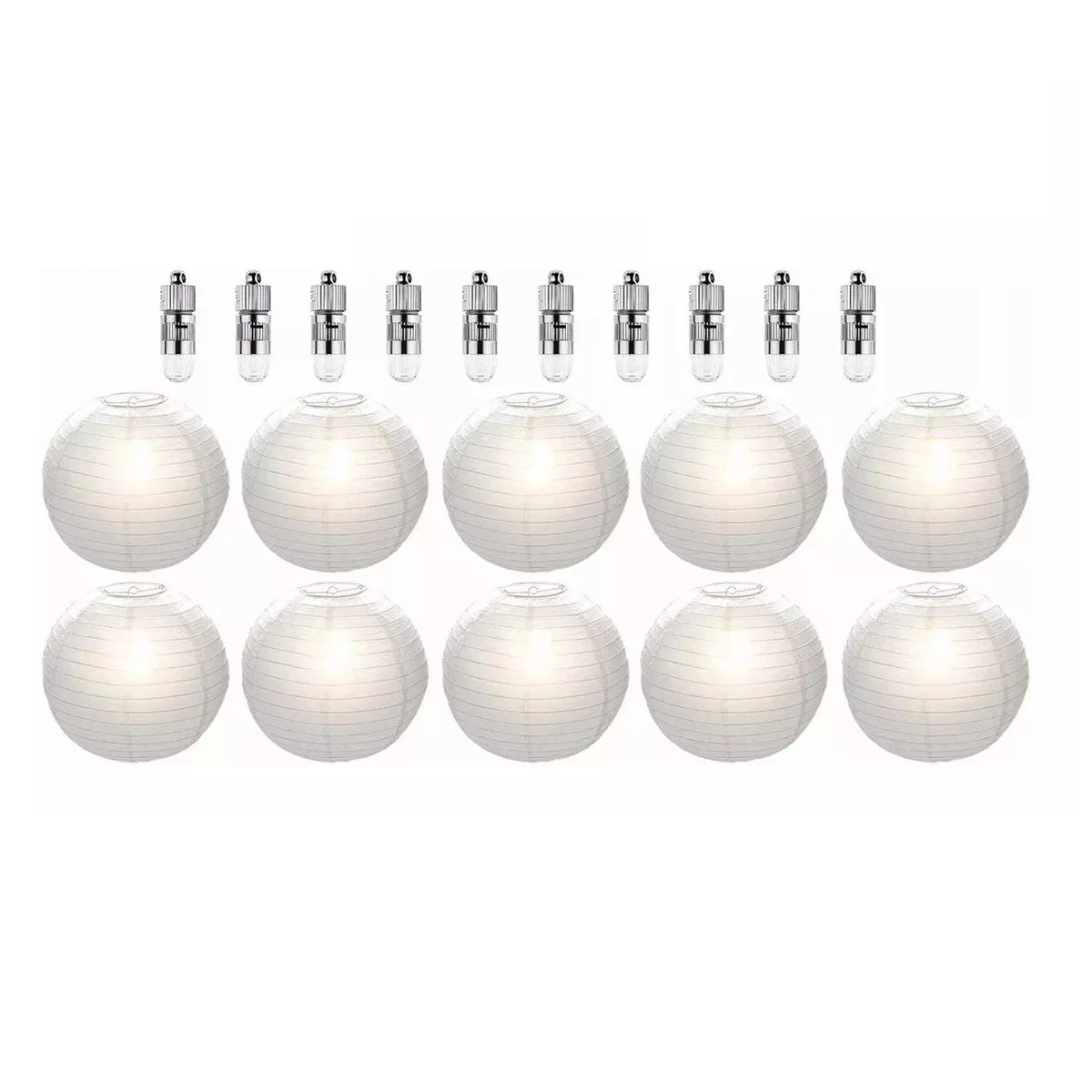 10 Lamparas Chinas De Papel Y 10 Amarillo Cálido Focos Led Eo Safe Imports Esi-17154 Blanco