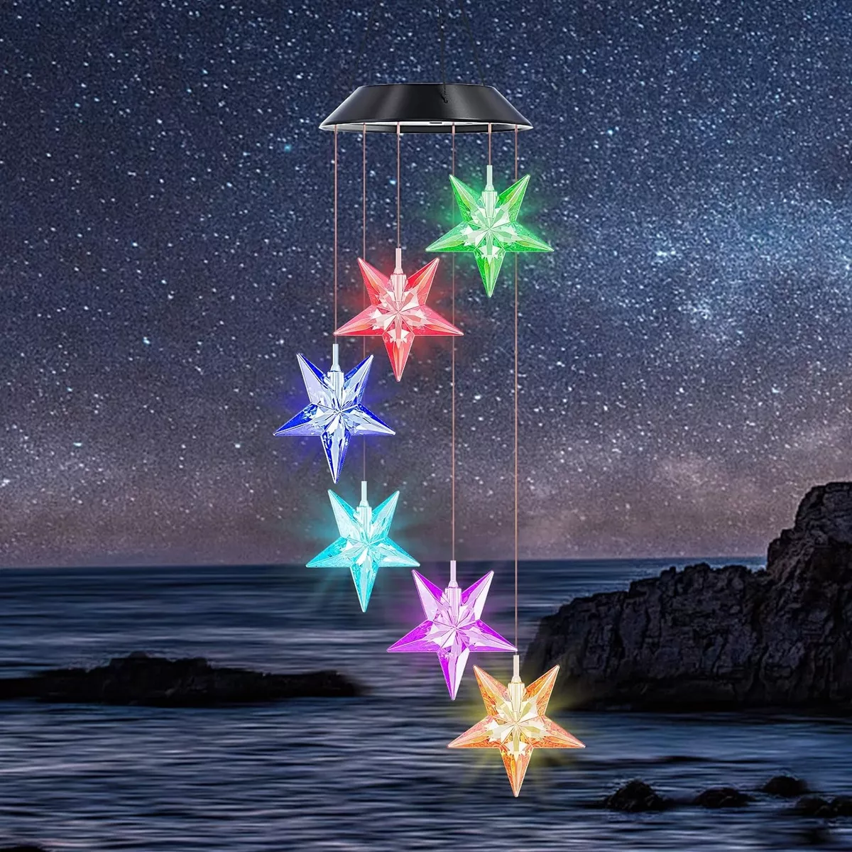 Foto 2 | Campañas De Viento Colgantes Solar Lámpara Luz Led Exterior Estrellas Eo Safe Imports Esi-18569 Transparente