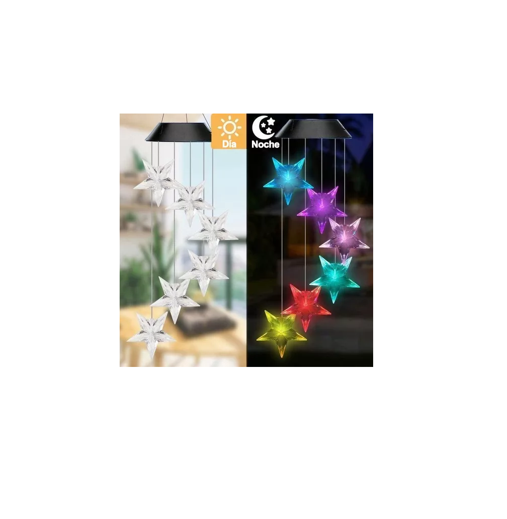 Foto 3 | Campañas De Viento Colgantes Solar Lámpara Luz Led Exterior Estrellas Eo Safe Imports Esi-18569 Transparente