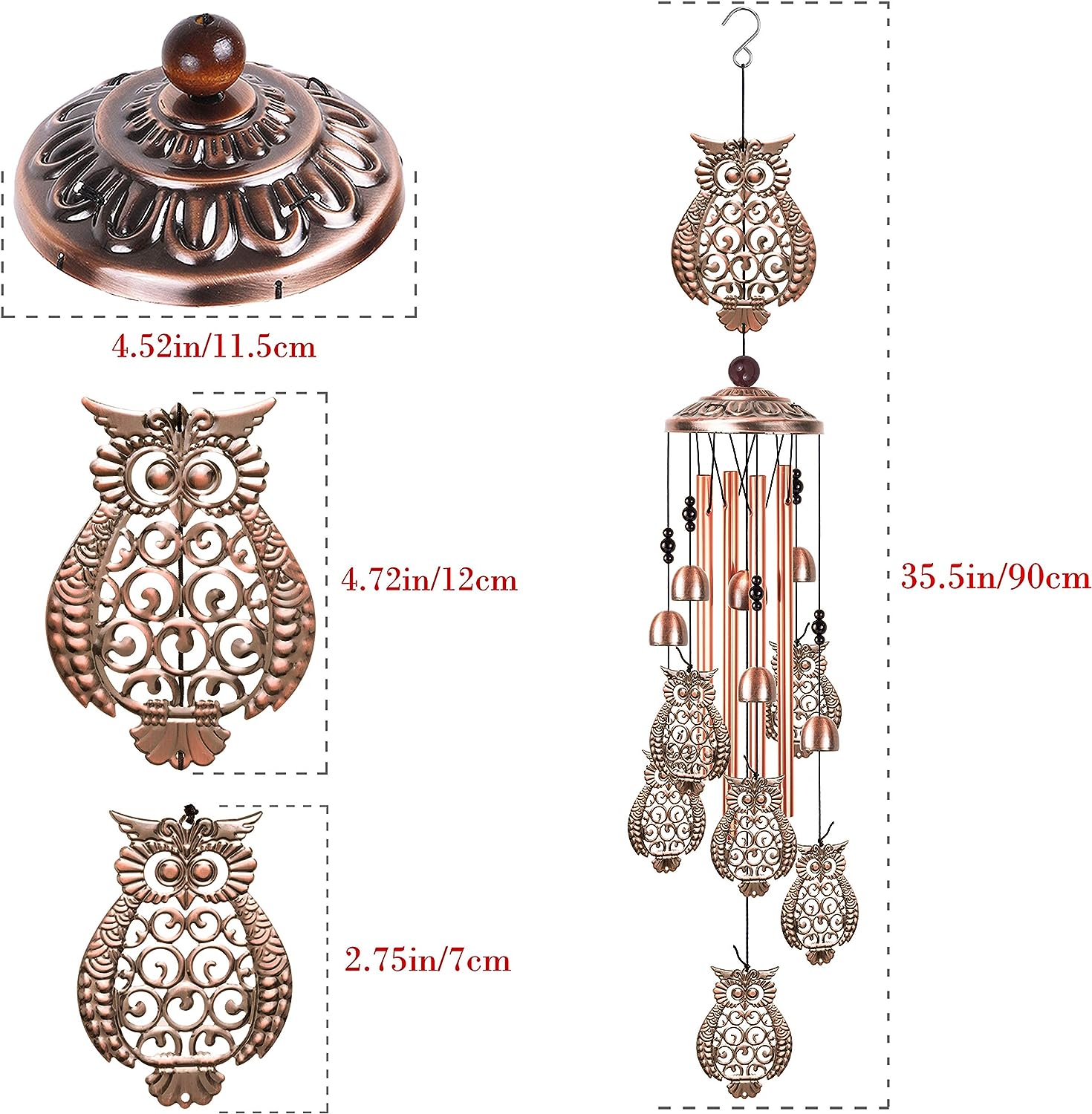 Foto 5 pulgar | Móvil Portátil Wind Chimes Owl Decor Con 7 Campanas De Aluminio - Venta Internacional.