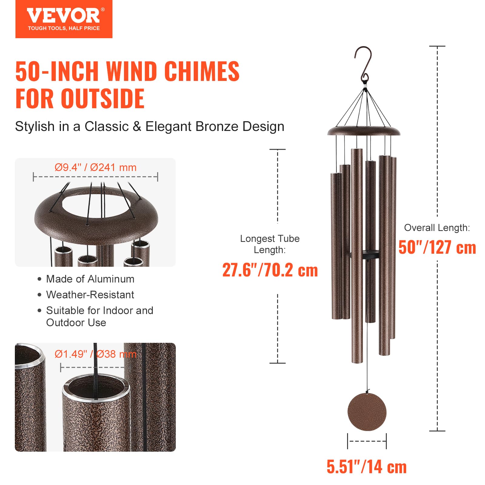 Foto 2 | Campanillas De Viento Vevor 50 Deep Tone Para Exterior, Jardín, Patio - Venta Internacional.