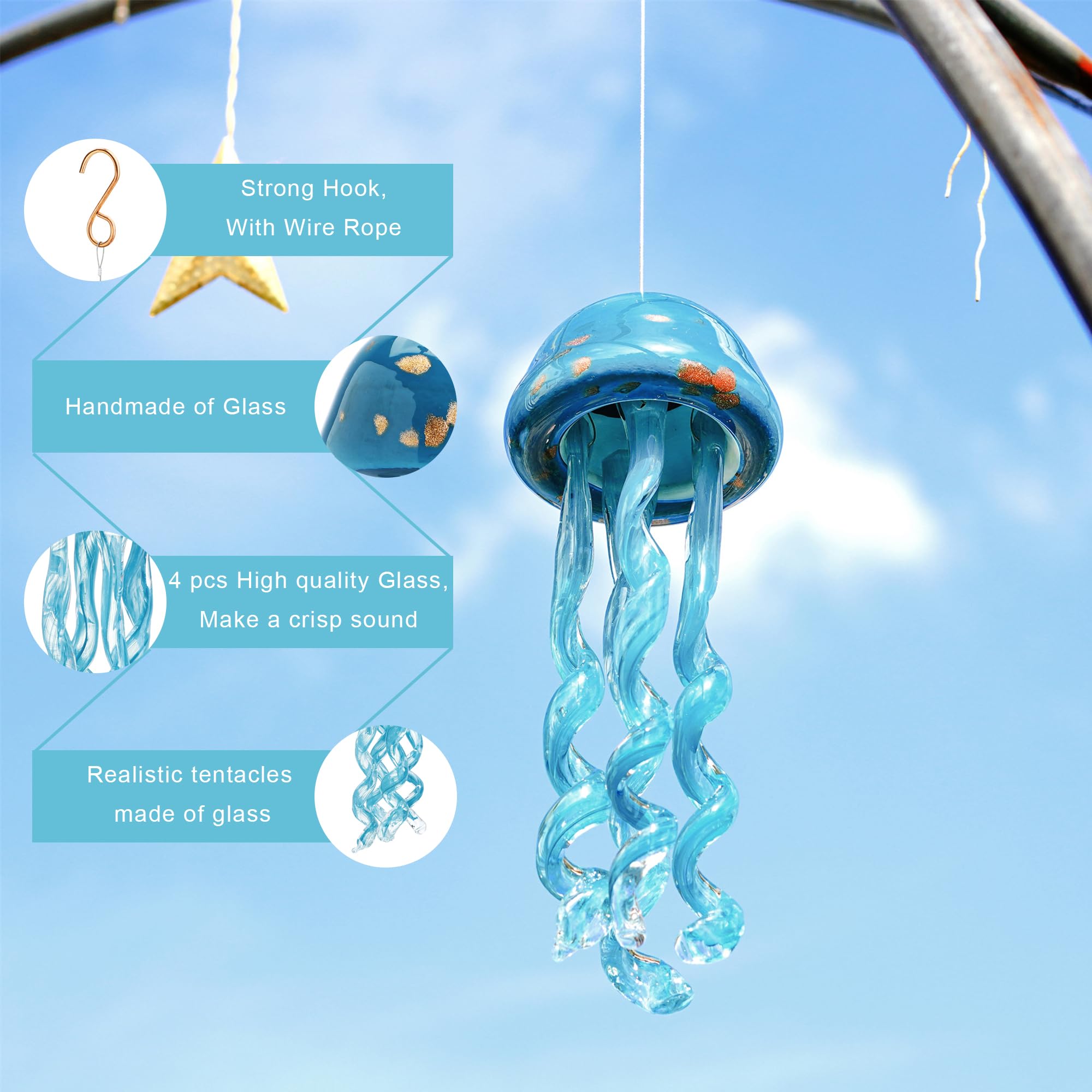 Foto 4 pulgar | Wind Chime H&d Hyaline & Dora, Cristal Soplado A Mano, Medusas - Venta Internacional.
