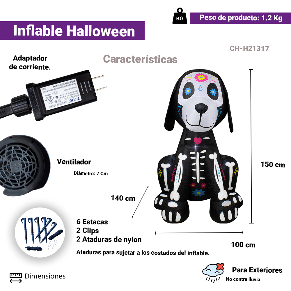 Foto 3 pulgar | Inflable de Halloween Perro Fantasma Importadora La Merced Plástico Resistente con Iluminación Led