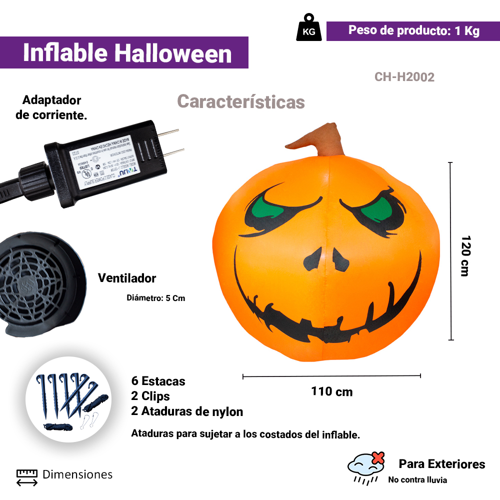 Foto 3 pulgar | Inflable de Halloween Calabaza Macabra Importadora La Merced Plástico Resistente con Iluminación Led