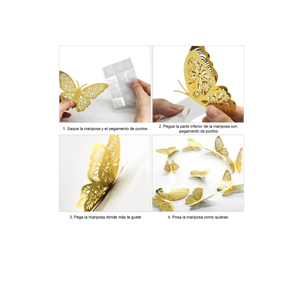 Foto 4 pulgar | Decoracion Mariposas 3d Para Pared 144 Pcs Color Dorado