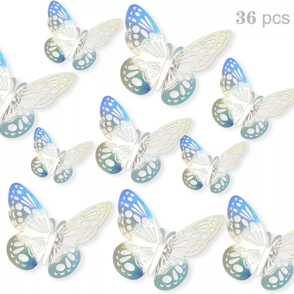 Foto 4 pulgar | Decoración Mariposas 3d Belug Pared Colores Metálicos Hueco Plata Laser