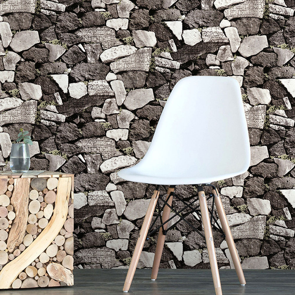 Foto 5 pulgar | Papel Tapiz Autoadhesivo Estilo Piedra Con Plantas 10mx45cm