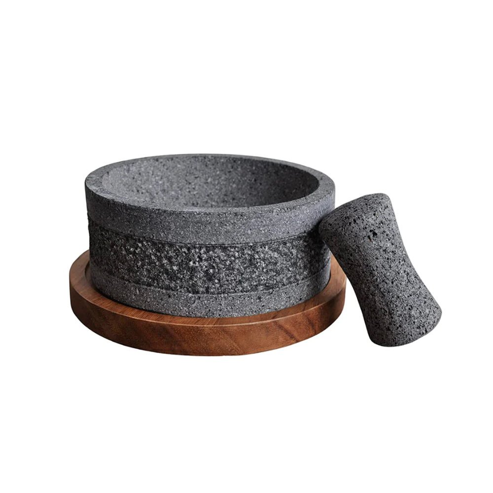 Molcajete Tradicional Yolia (20 cm de diámetro) de Piedra Volcánica + Tejolote CEMCUI