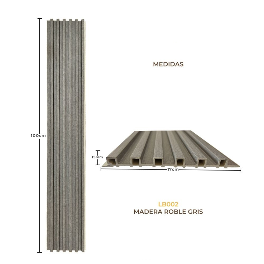 Foto 3 pulgar | Lambrin Plus Panel Decorativo WPC Tipo Madera para Muro Madera Roble Gris