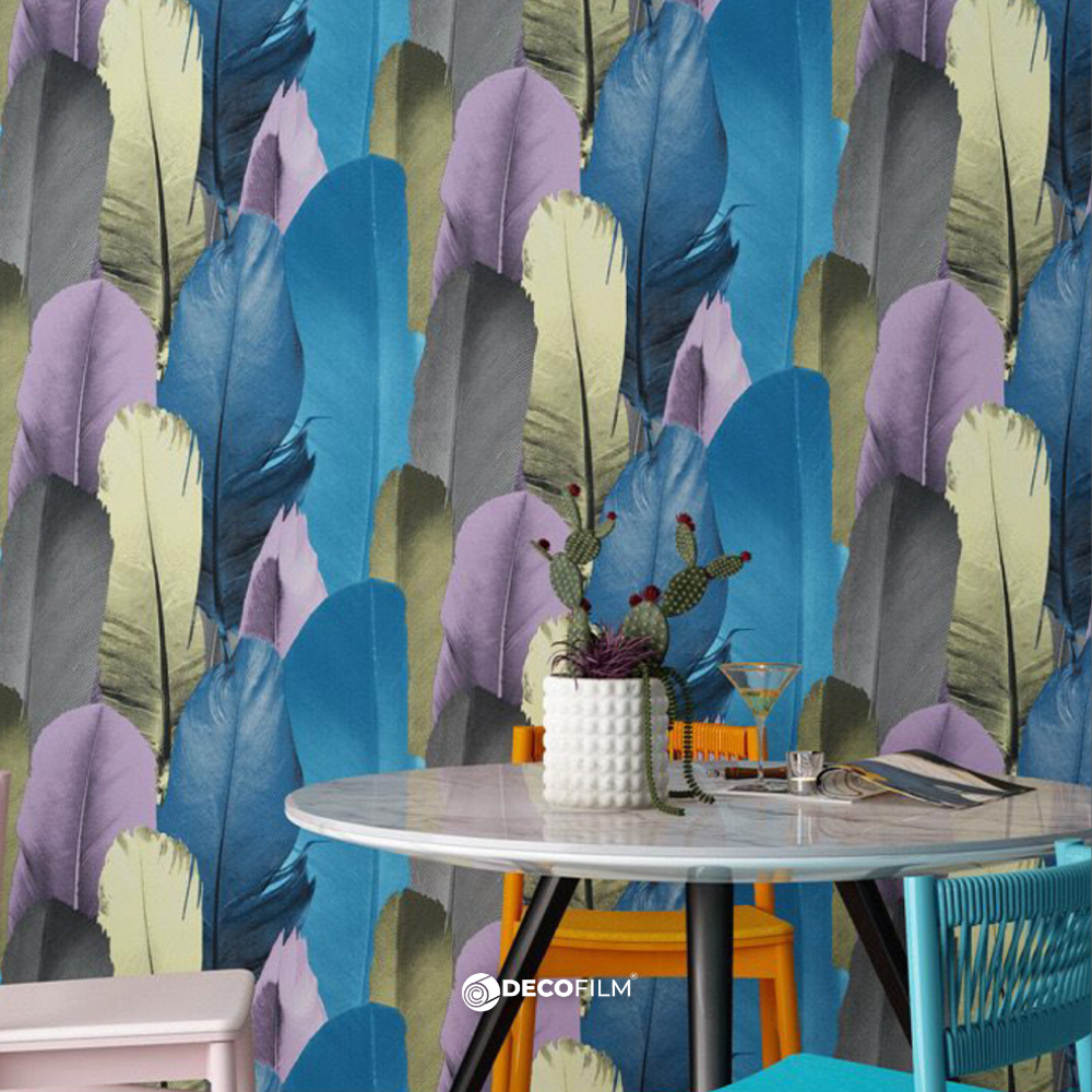 Foto 3 | Papel Tapiz Deco Film plumas Azul