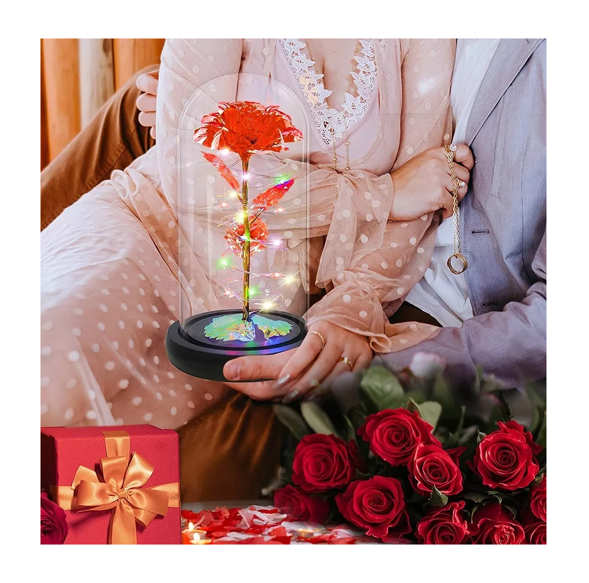 Foto 3 pulgar | Rosa Eterna Artificial Belug Roja con Luz Led y Encapsulada Cristal