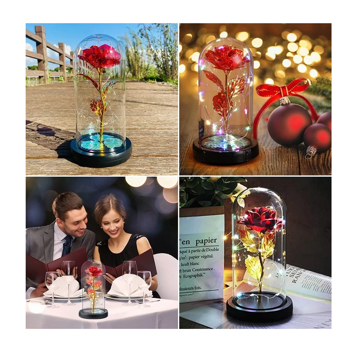 Foto 4 pulgar | Rosa Eterna Artificial Belug Roja con Luz Led y Encapsulada Cristal