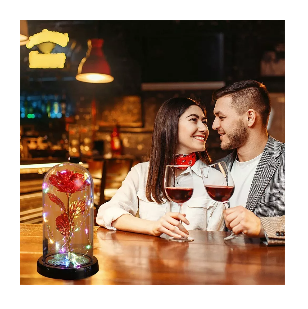 Foto 6 pulgar | Rosa Eterna Artificial Belug Roja con Luz Led y Encapsulada Cristal