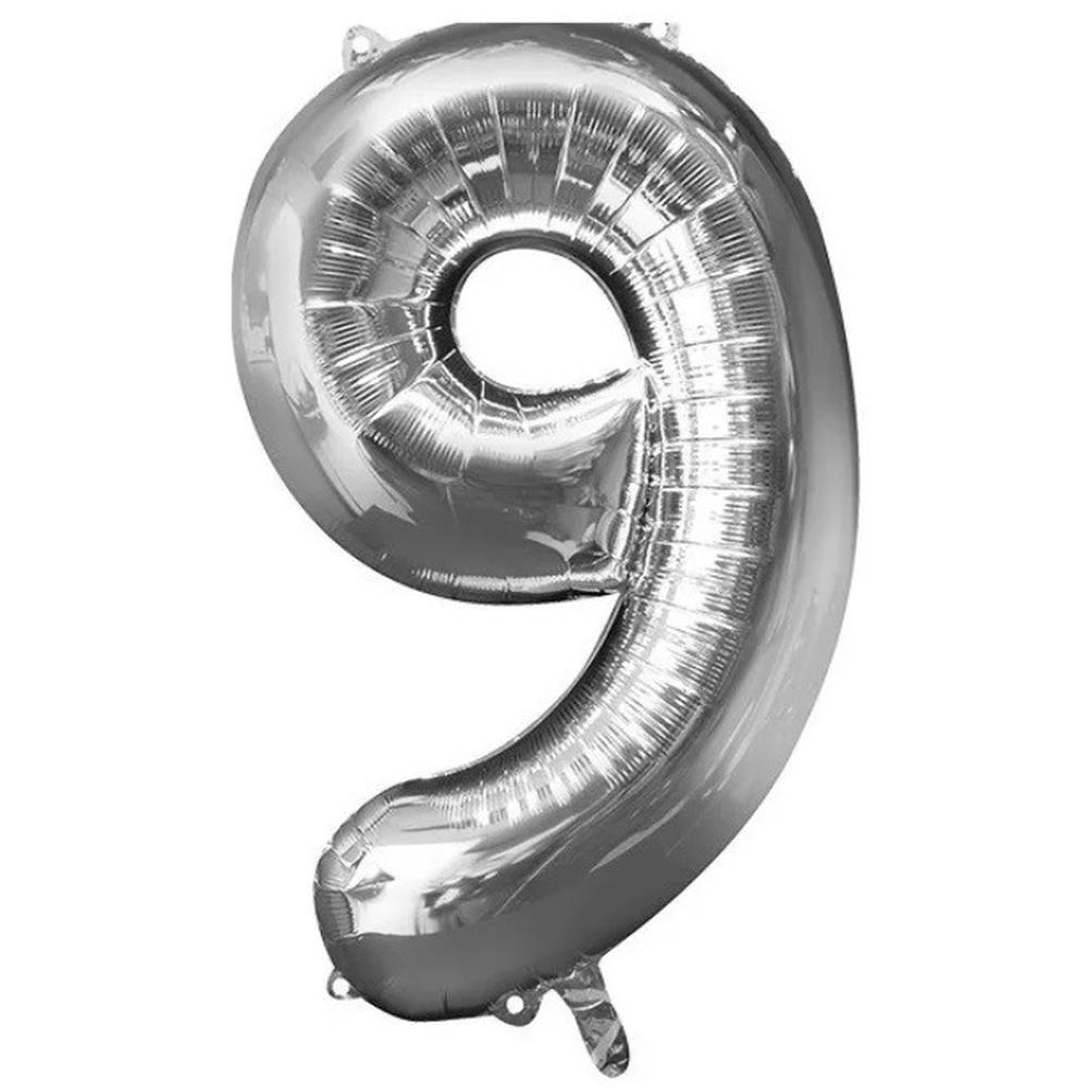Foto 2 pulgar | Globo Metálico de Número Nueve Gigante 80cm Plateado